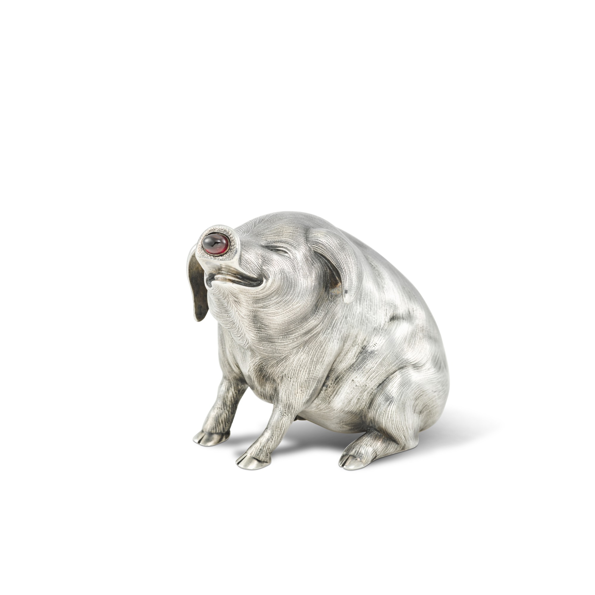 Unknown — A Fabergé gem-set silver bell push in the form of a pig, workmaster Julius Rappoport, St Petersburg, 1904-1908
