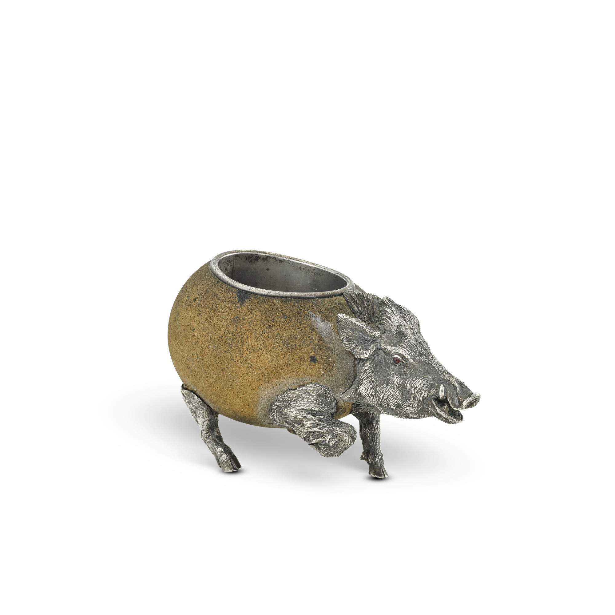 Unknown — A Fabergé gem-set silver-mounted sandstone matchstick holder and strike in the form of a boar, Moscow, 1894
