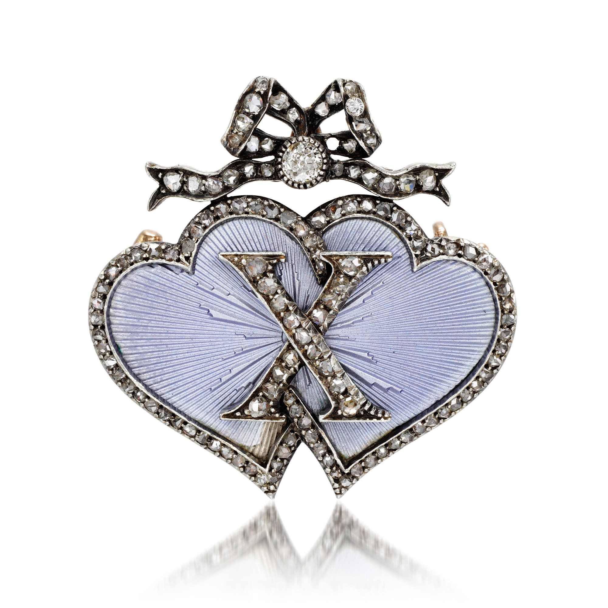 Unknown — A Fabergé jewelled silver-topped gold and guilloché enamel pendant brooch, workmaster August Holmström, St Petersburg, circa 1900