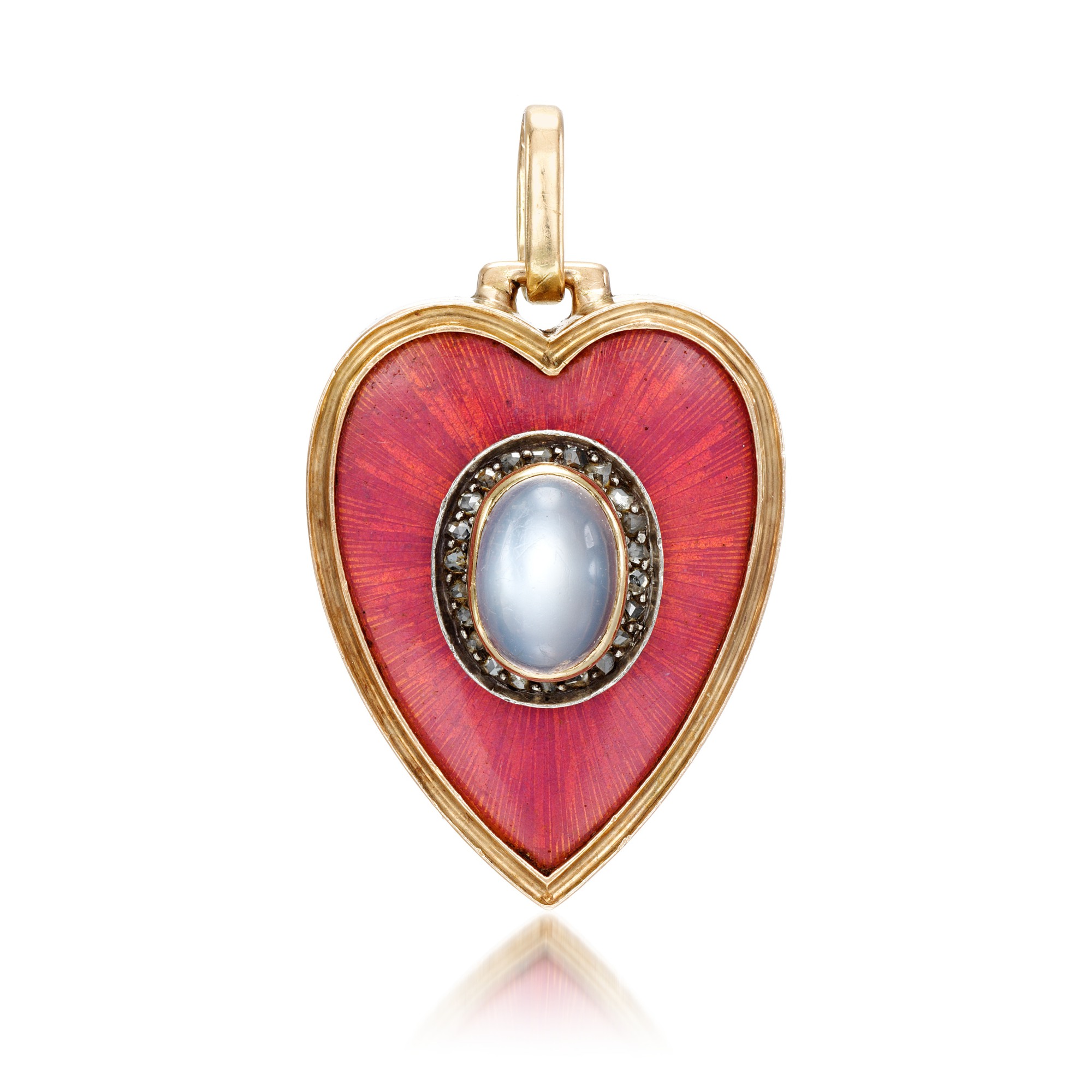 Unknown — A Fabergé jewelled moonstone, gold and guilloché enamel pendant, workmaster Oskar Pihl, Moscow, circa 1890
