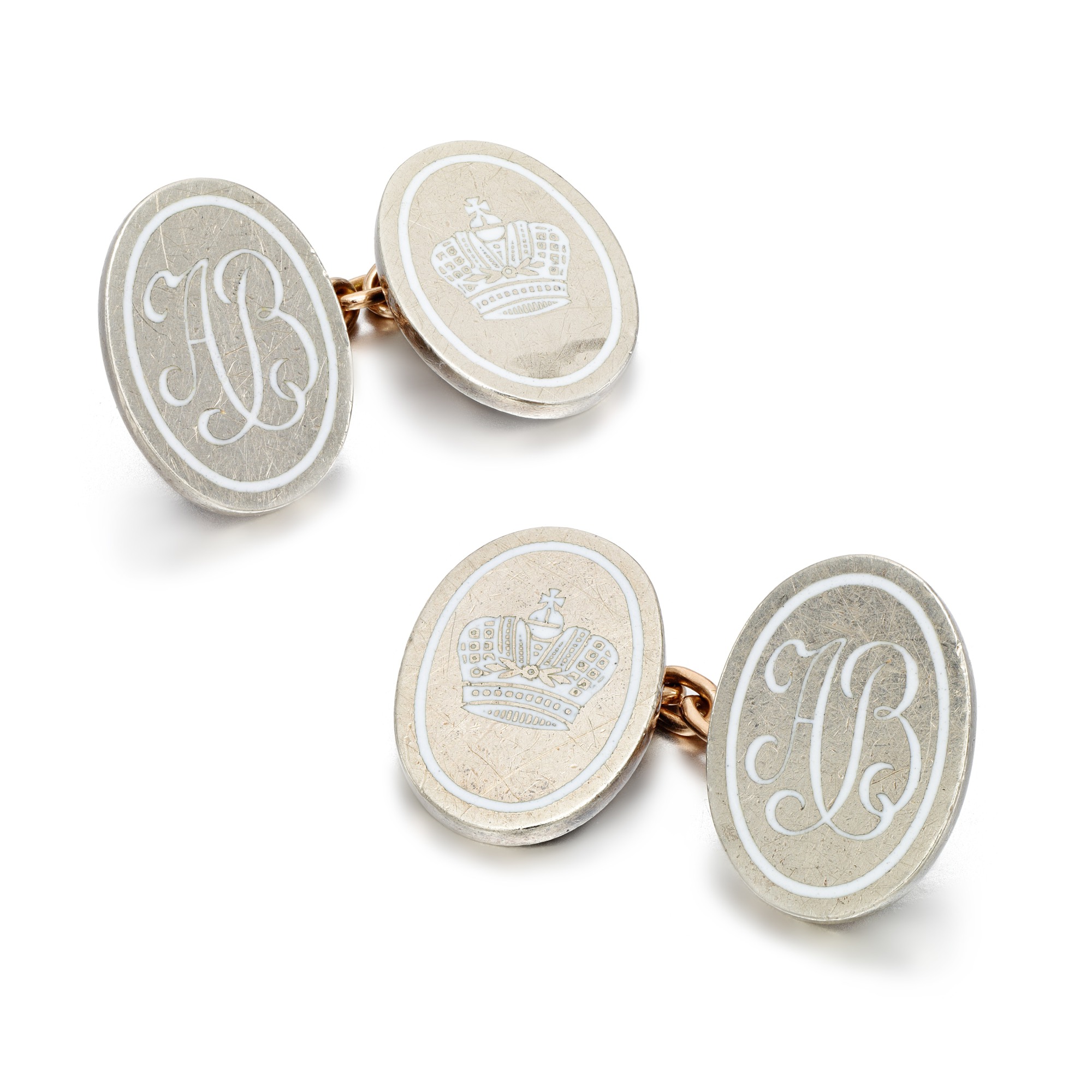 Unknown — Grand Duke Andrei Vladimirovich: a pair of Fabergé Imperial silver, gold and champlevé enamel cufflinks, workmaster August Hollming, St Petersburg, circa 1900