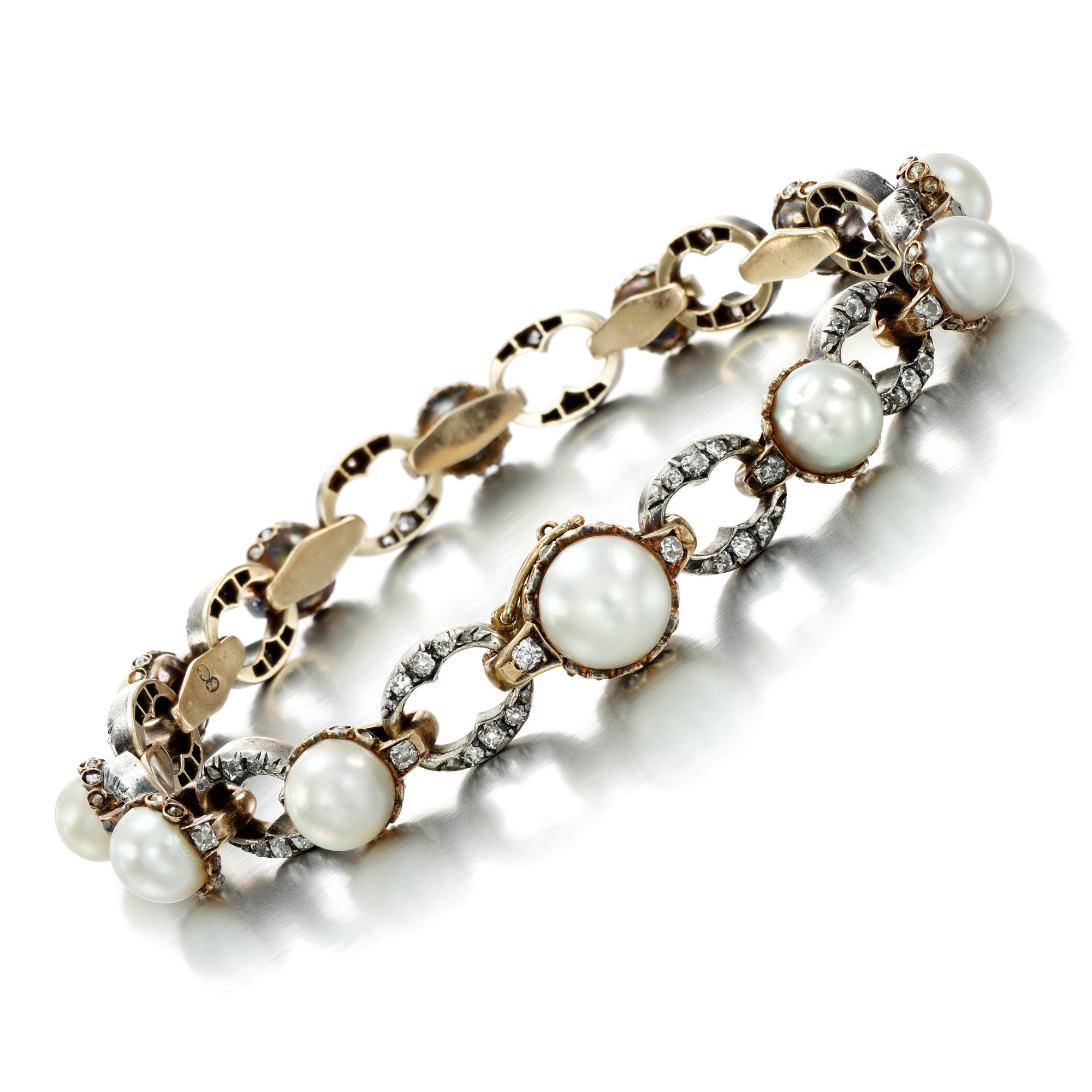 Unknown — A silver-topped gold, pearl and diamond bracelet, Vassili Finnikov, St Petersburg, circa 1900