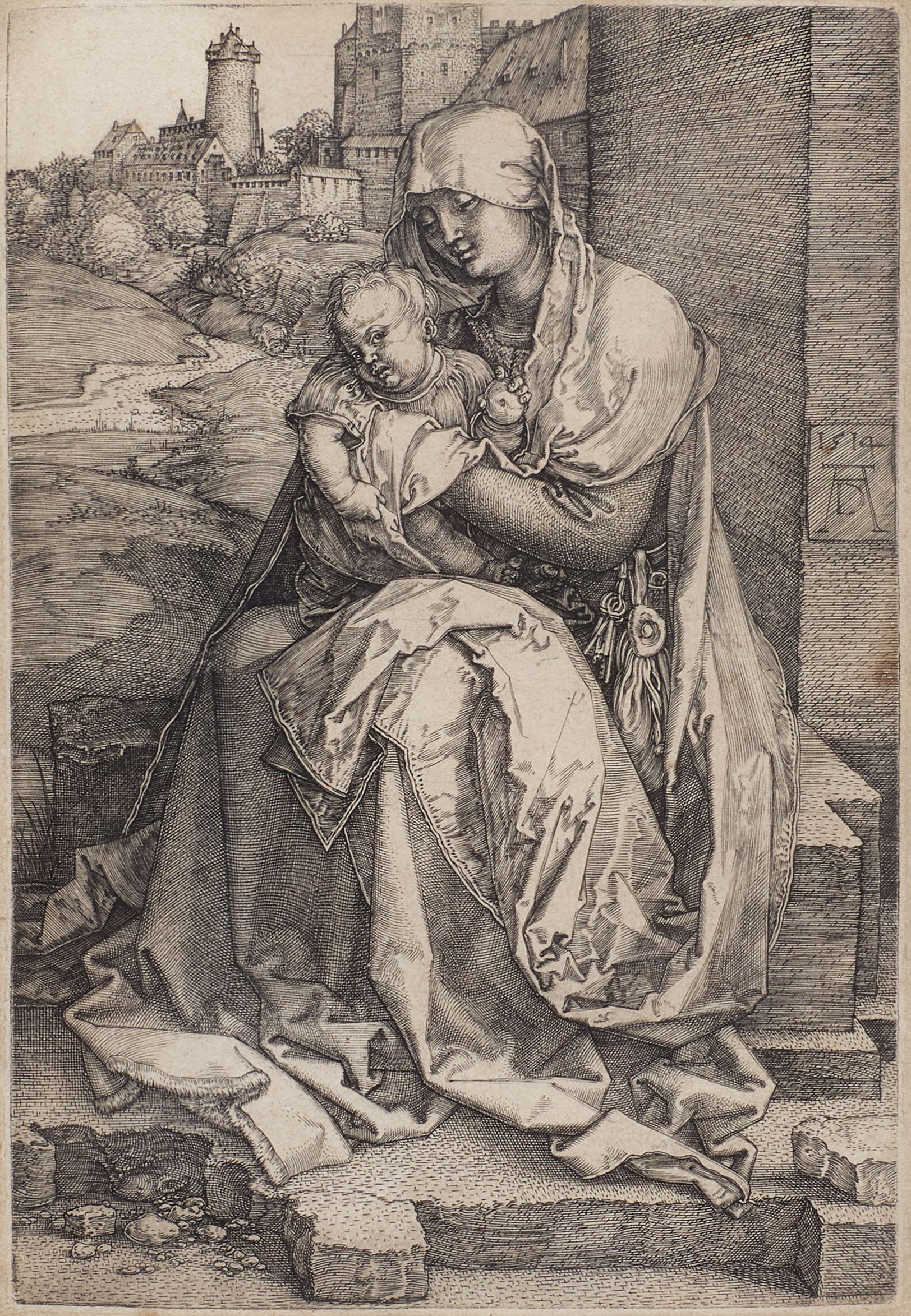 Albrecht Dürer — The Virgin and Child seated by a Wall 