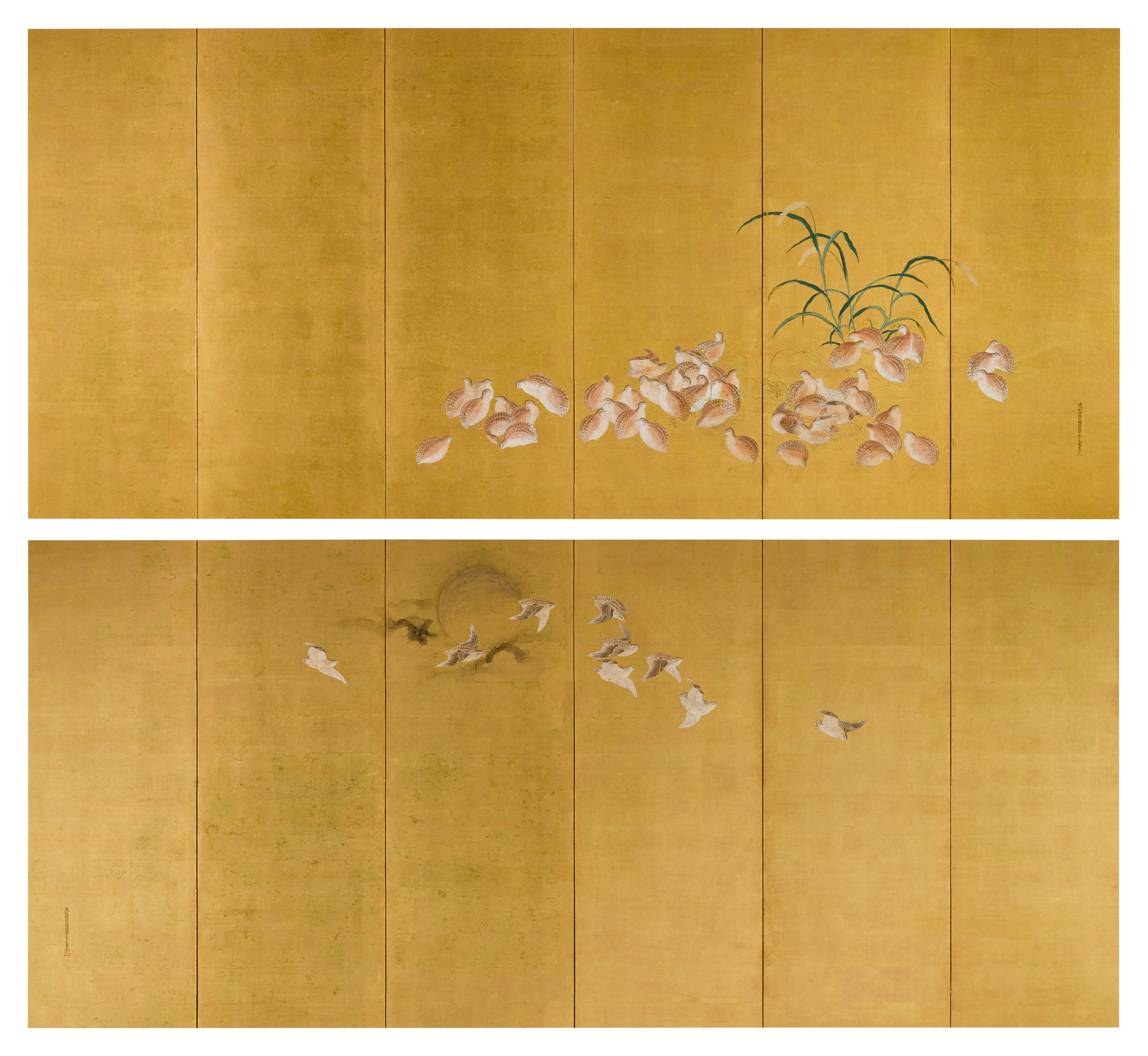 Unknown — Quail, millet and full moon | Edo period, early 18th century