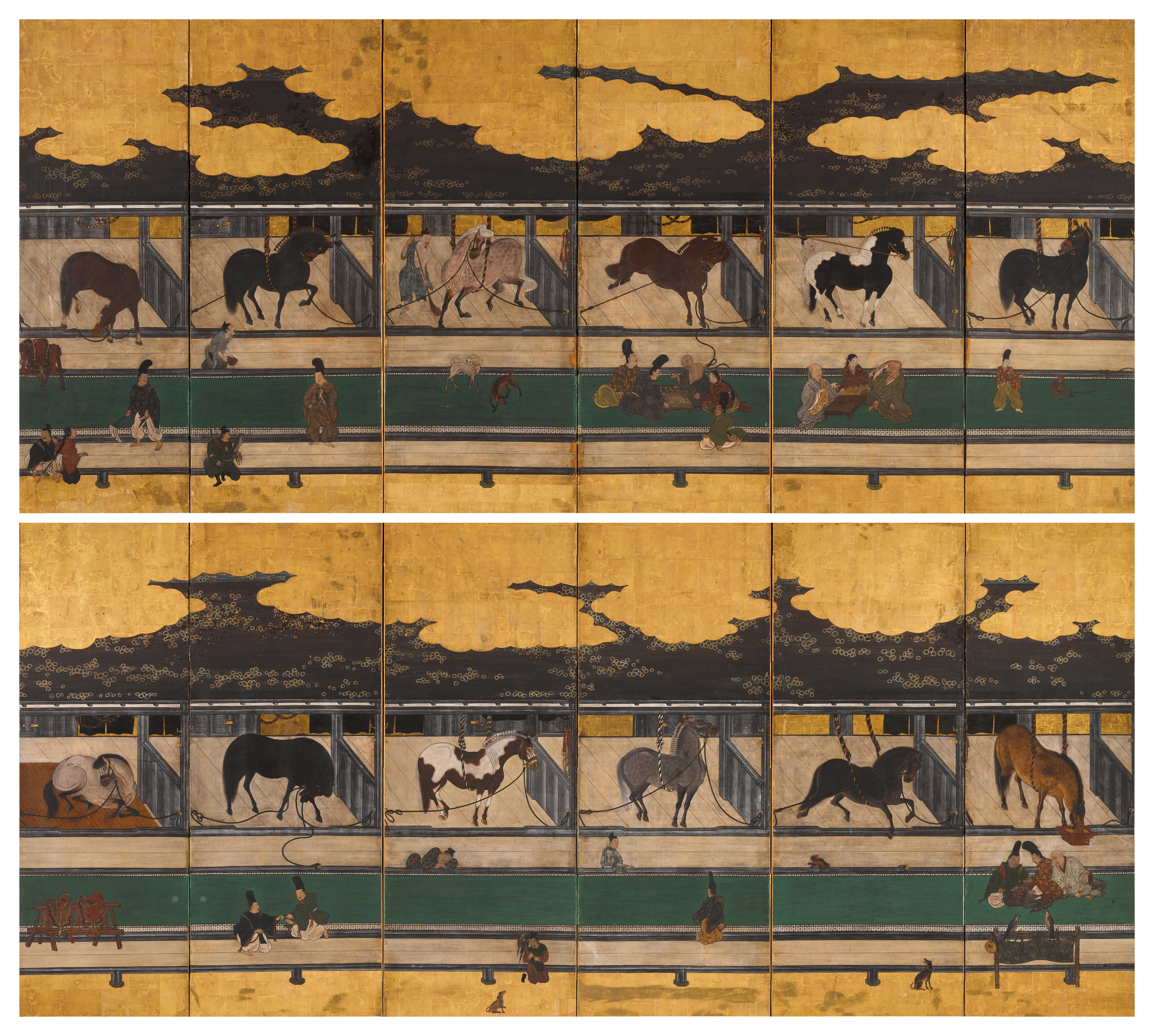 Unknown — Fine horses in stable | Momoyama - Edo period, 17th century