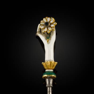 Pin, a Bodkin, in the Form of a Hand holding a Flower