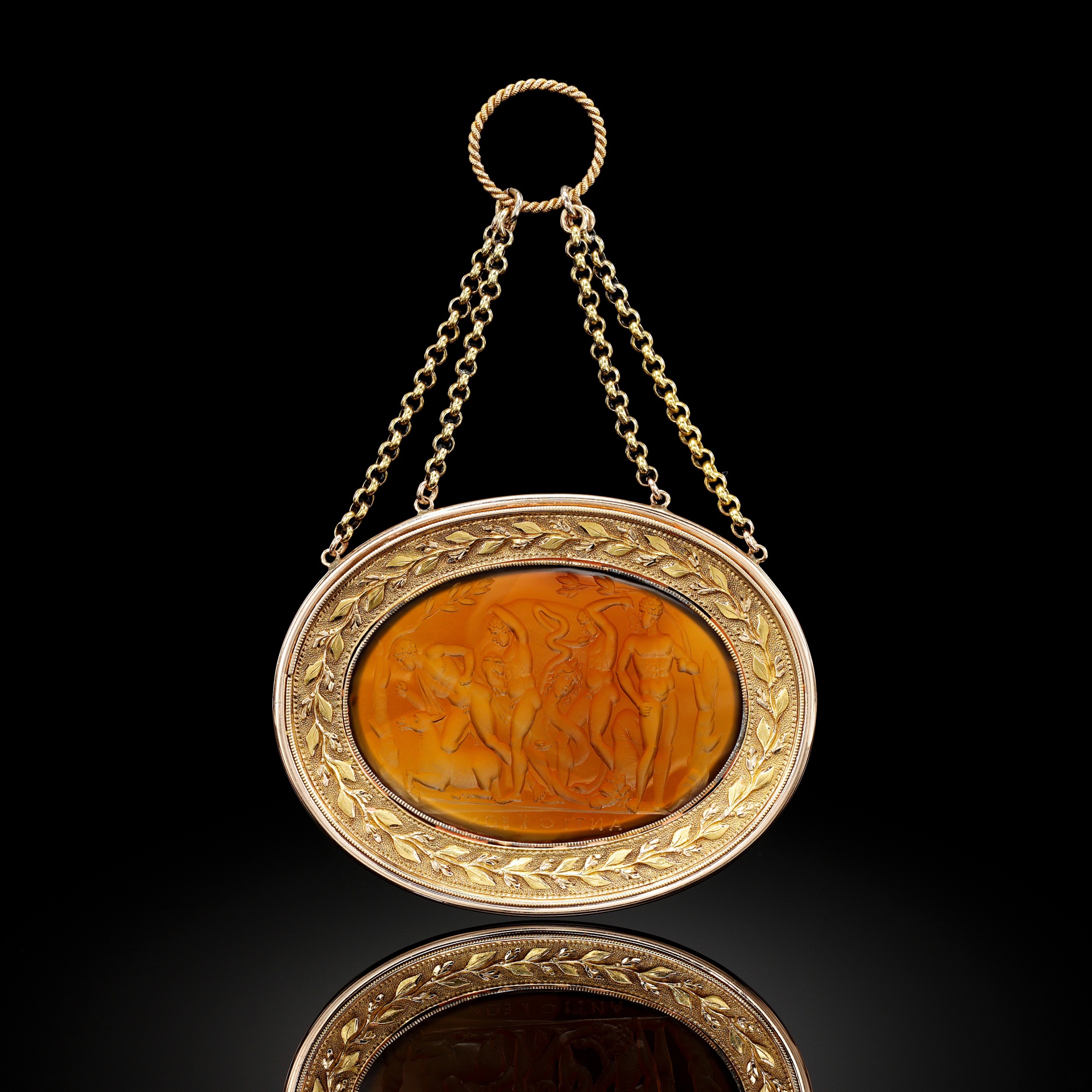 Italian, circa 1800 — Intaglio with the Labours of Hercules: the Nemean lion, the Lernaean hydra, the Cretan bull, and the Ceryneian hind