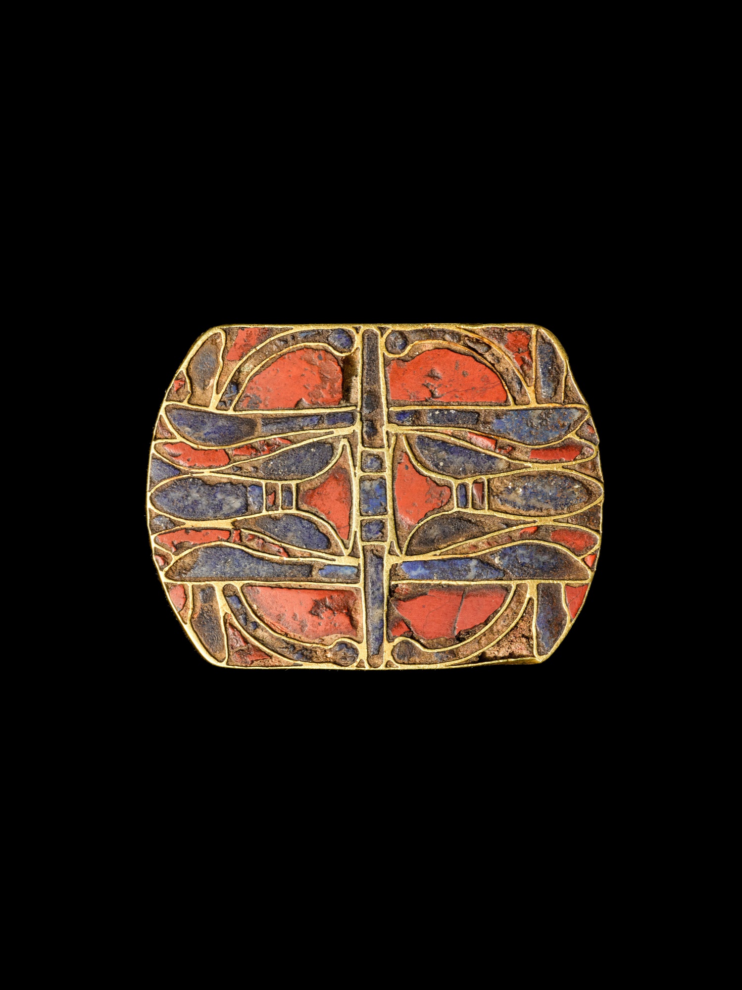 Unknown — An Egyptian Gold, Lapis Lazuli, and Red Jasper Cloisonné Enamel Plaque, 12th Dynasty, 1938-1759 B.C.