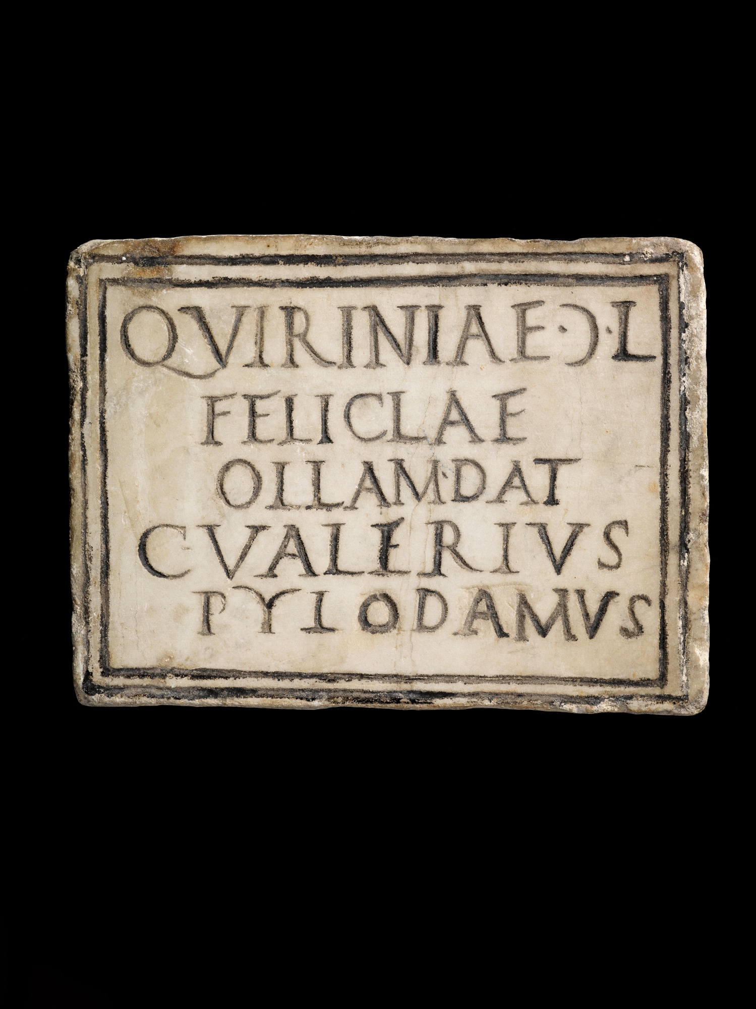Unknown — A Roman Marble Funerary Plaque Inscribed for Quirinia Felicia, 1st half of the 1st Century A.D.