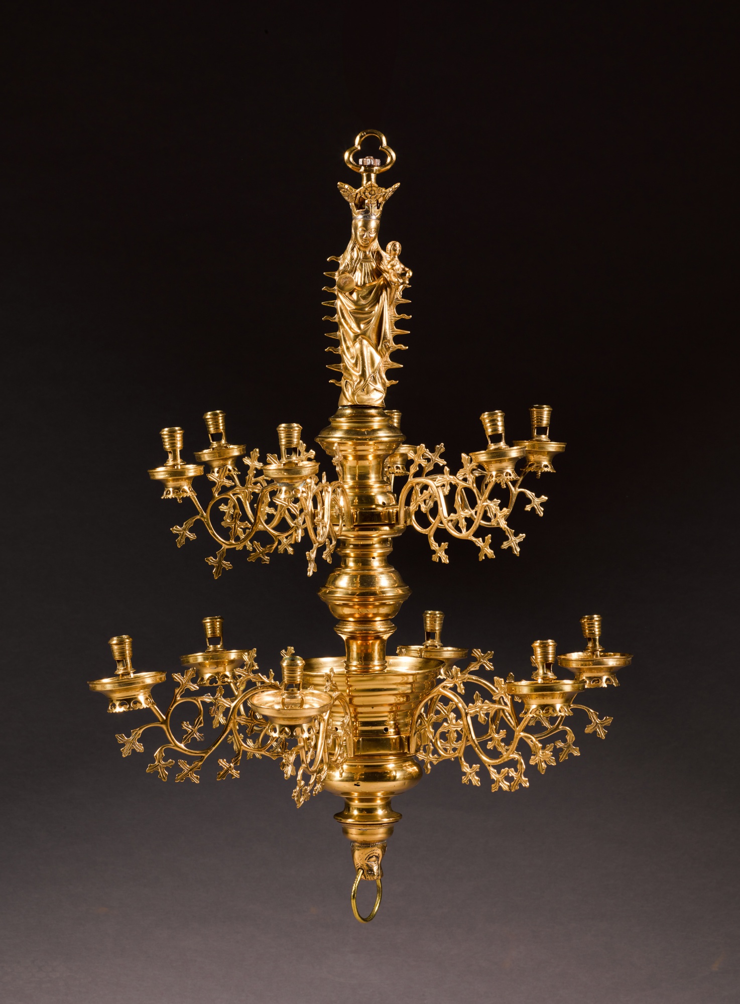 Southern Netherlandish or German, probably Dinant or Nuremberg, circa 1500 — Spindle Chandelier with the Virgin and Child