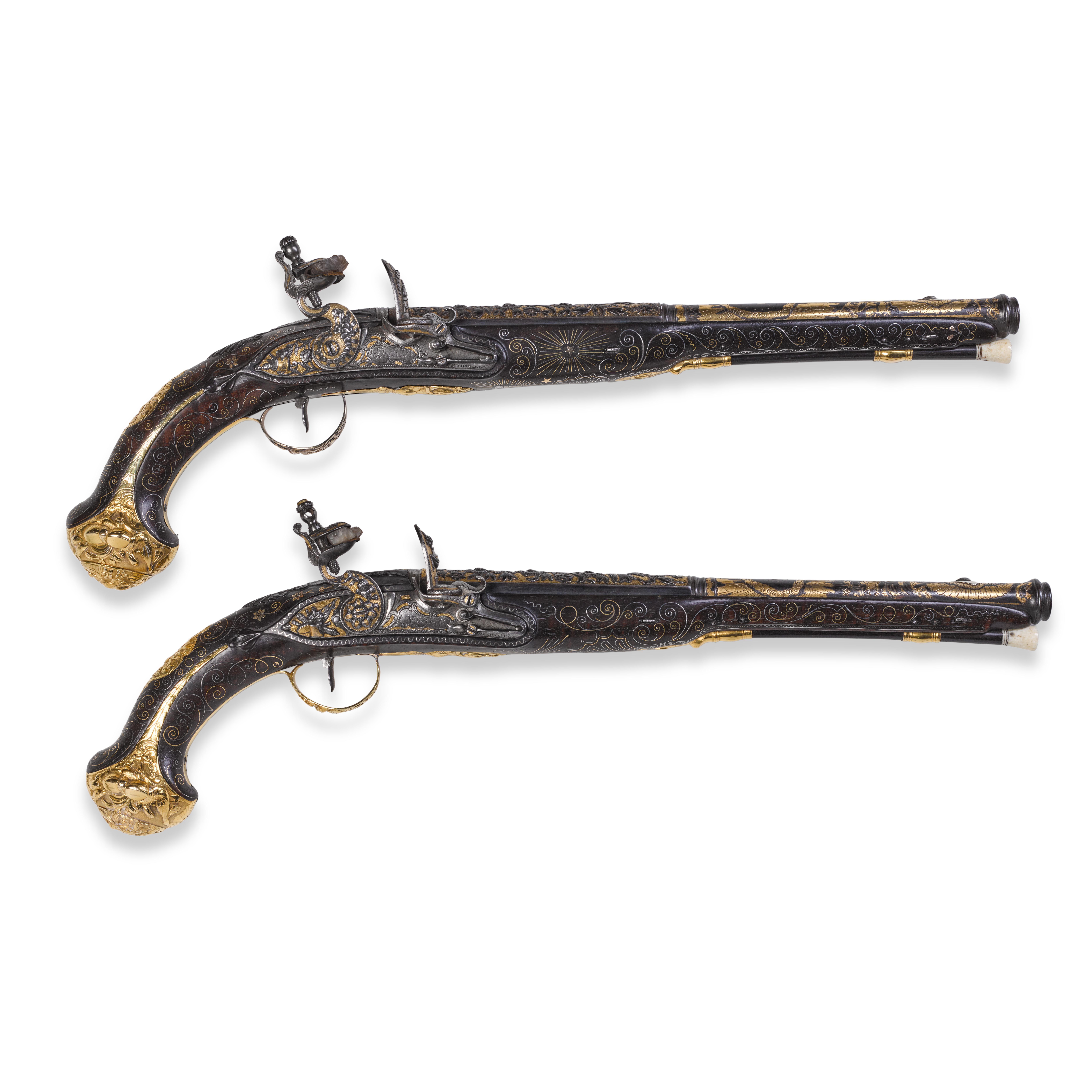 Unknown — A Brace of French Flintlock Pistols for the Ottoman Market, signed Vigniat, Marseille, France, early 19th Century