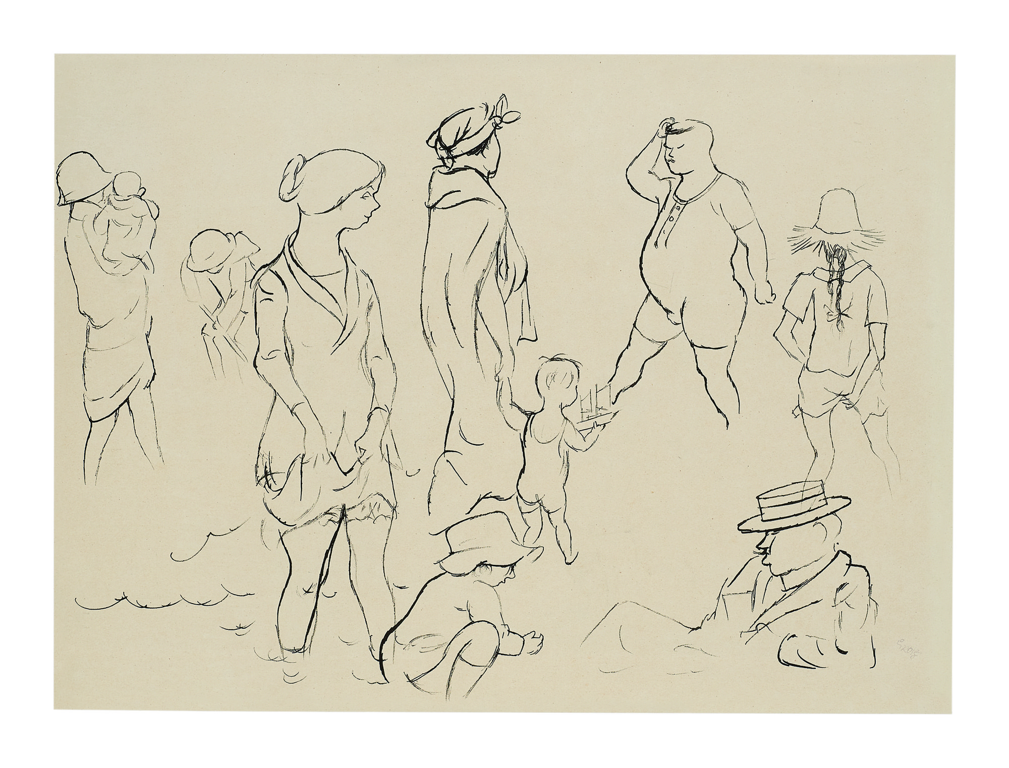 George Grosz — Am Strand Von Boulogne-sur-mer & Strandszene (i) & Boulogne-sur-mer (ii) (a Double-sided Work)