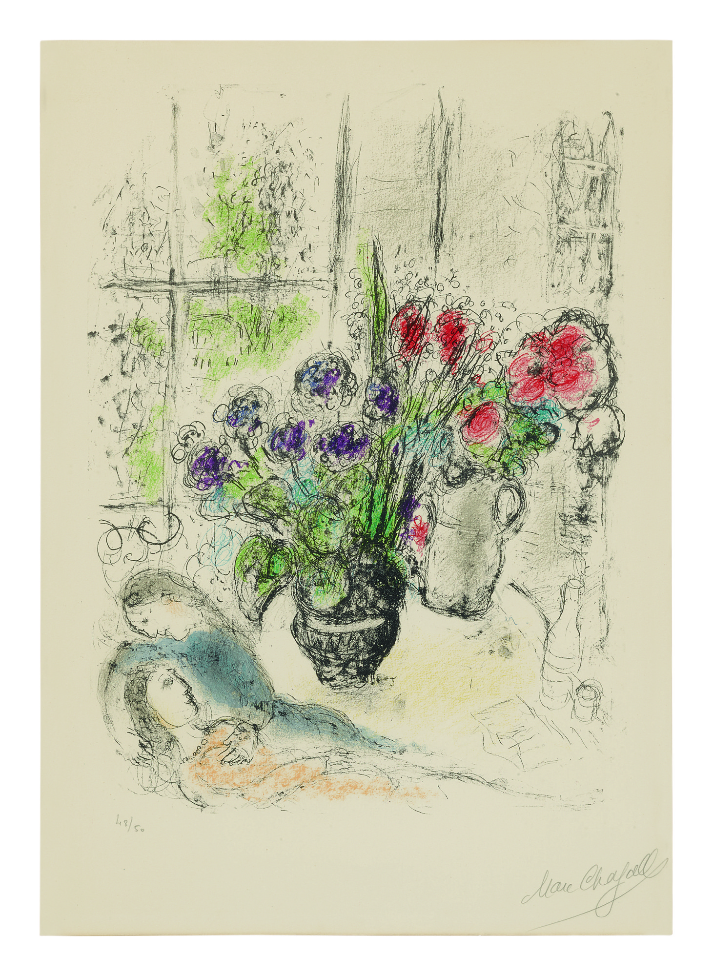 Marc Chagall — Bouquet With Lovers (mourlot 842)