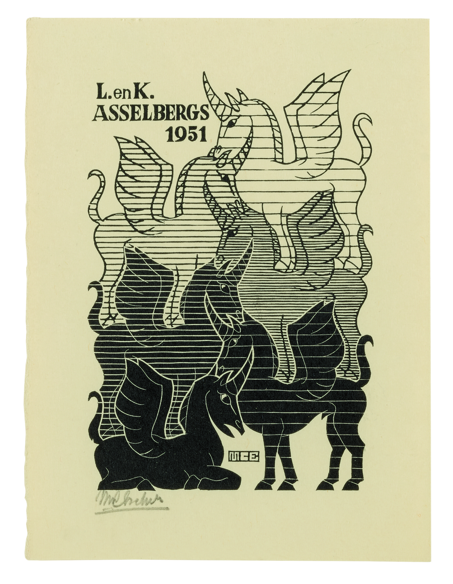 M. C. Escher — New Year's Greeting Card, L. And K. Asselbergs (b./k./l./w. 371)