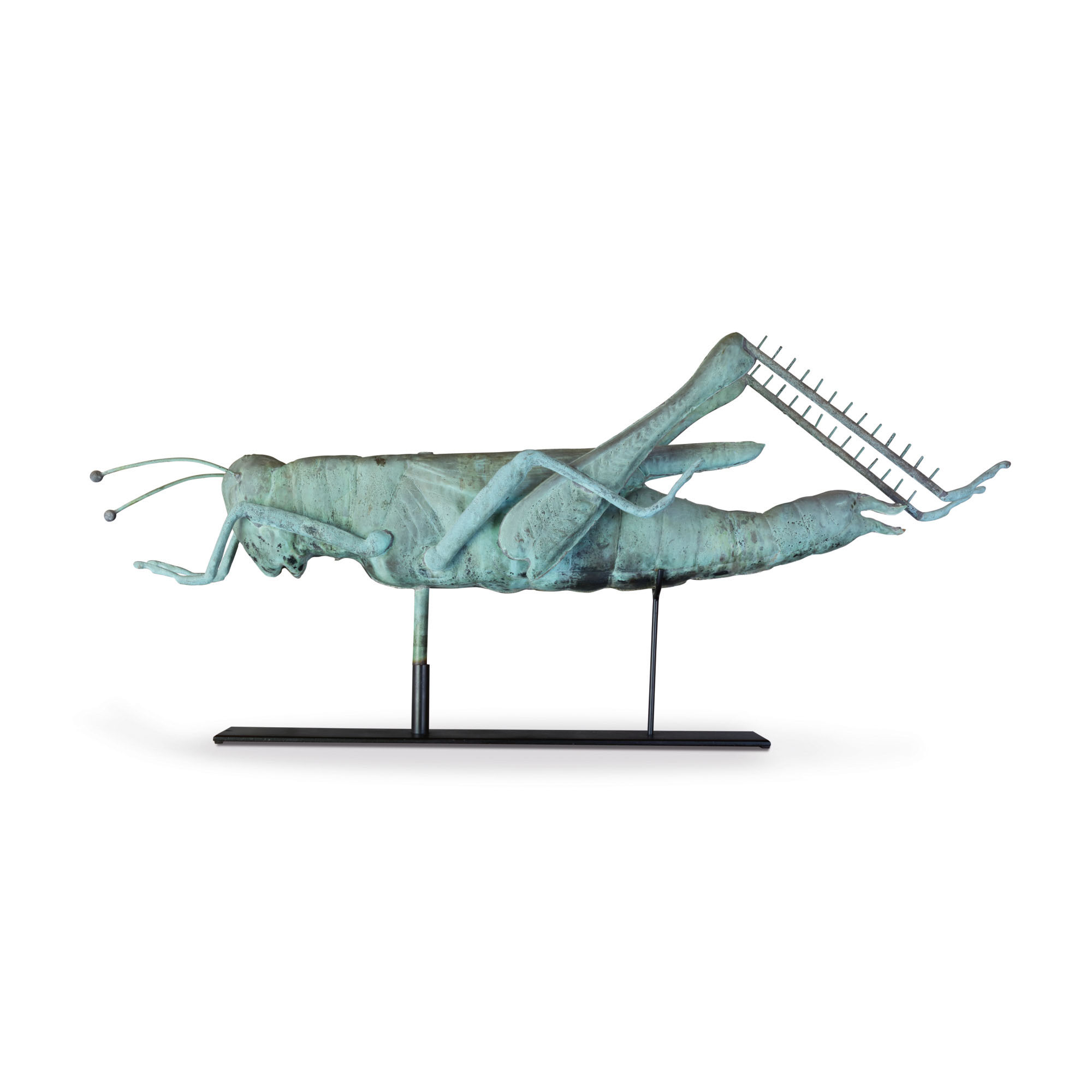Fine And Rare Molded Full-bodied Sheet Copper And Zinc Grasshopper Weathervane Washburne & Company, New York, Circa 1915 — Fine And Rare Molded Full-bodied Sheet Copper And Zinc Grasshopper Weathervane, E.g. Washburne & Company, New York, Circa 1915