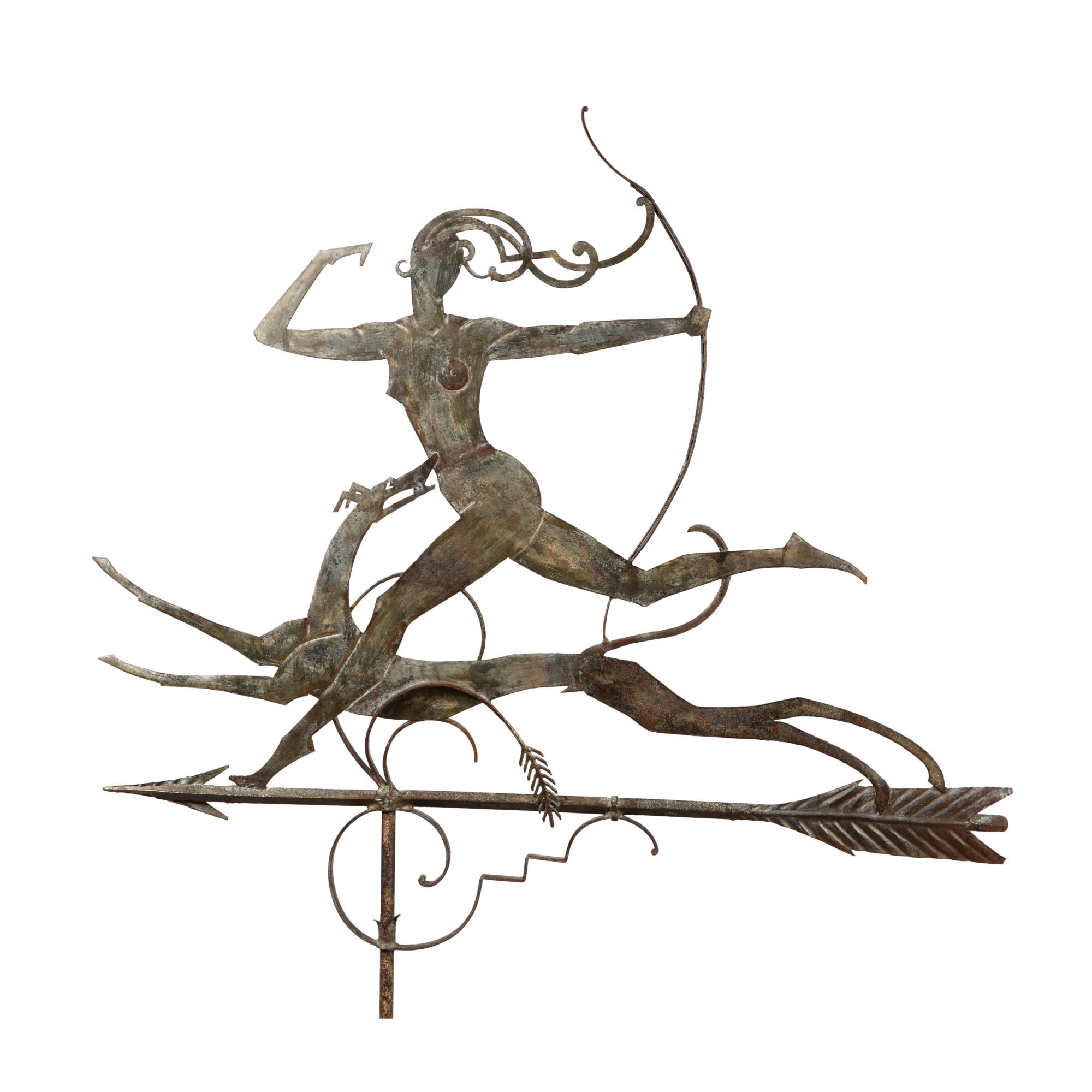 Very Fine And Rare Sheet Iron 'diana And The Hound' Weathervane, William Hunt Diederich, New York, Circa 1920-29 — Very Fine And Rare Sheet Iron 'diana And The Hound' Weathervane, William Hunt Diederich (1884-1953), New York, Circa 1920-29