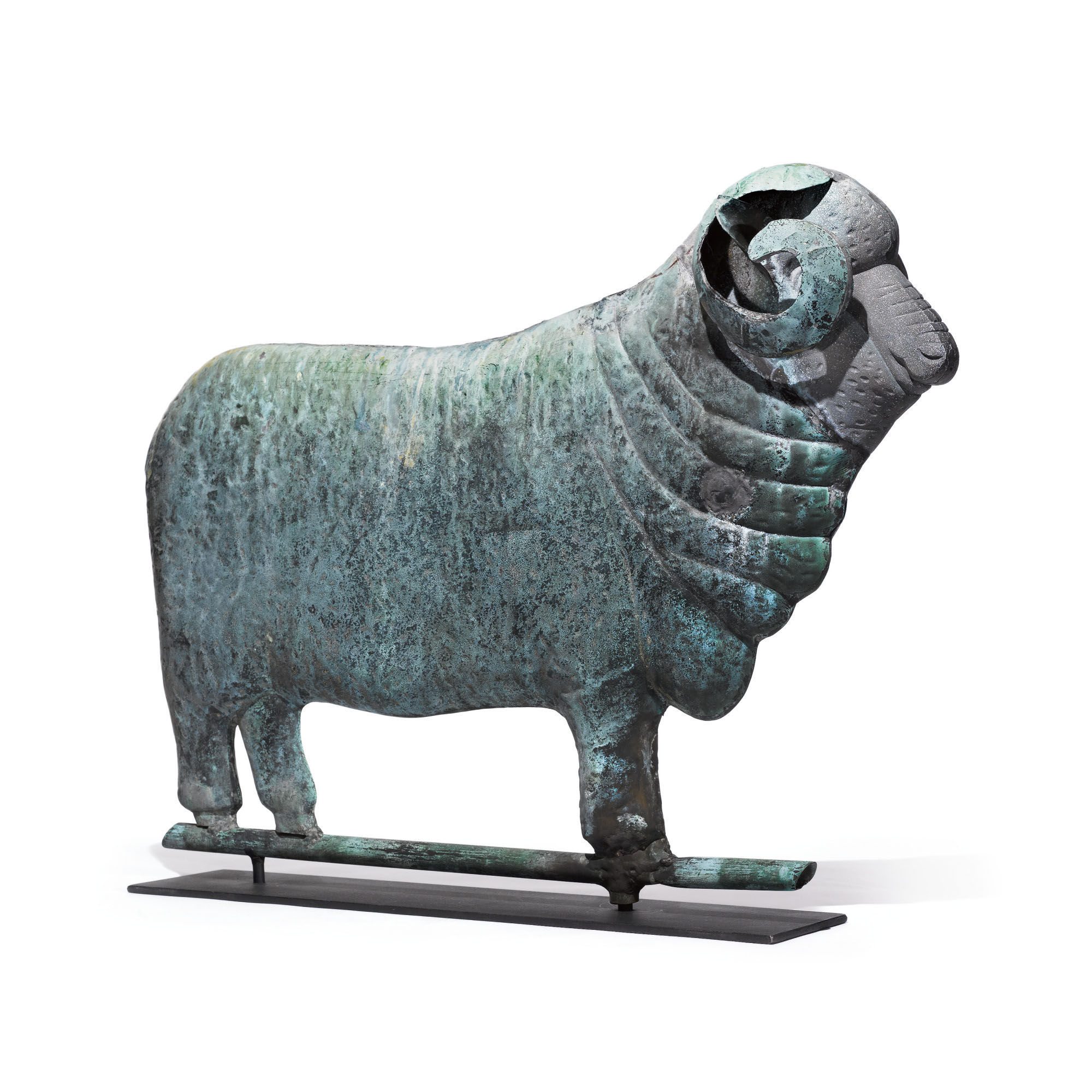 Very Fine Molded Sheet Copper And Zing Horned Ram Weathervane Cushing & Sons,, Waltham, Massachusetts, Circa 1880 — Very Fine Molded Sheet Copper And Zing Horned Ram Weathervane, L.w. Cushing & Sons (1865-1933),, Waltham, Massachusetts, Circa 1880