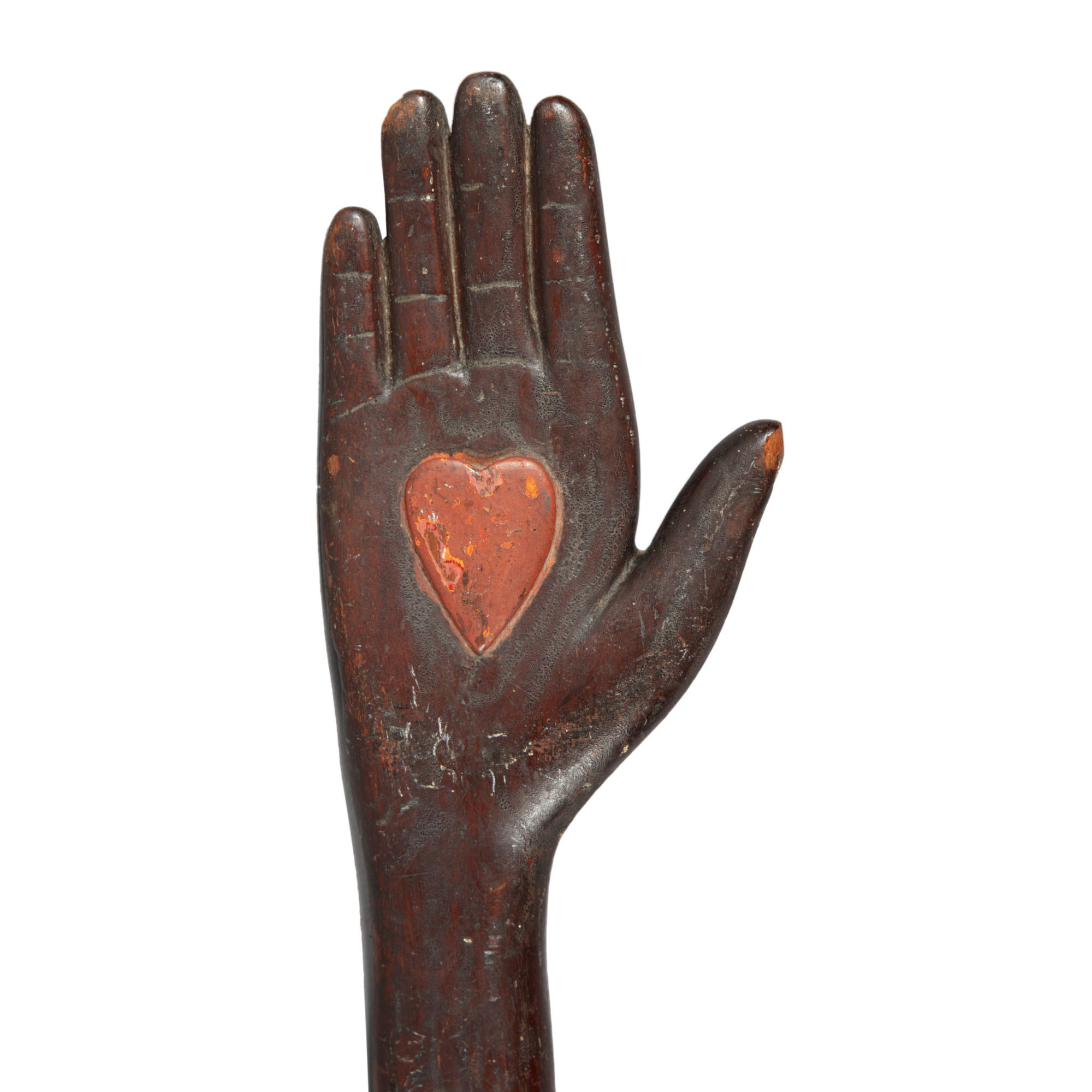Very Rare Odd Fellows Carved And Painted Ceremonial Heart-in-hand Staff, Florida, Circa 1890 — Very Rare Odd Fellows Carved And Painted Ceremonial Heart-in-hand Staff, Florida, Circa 1890
