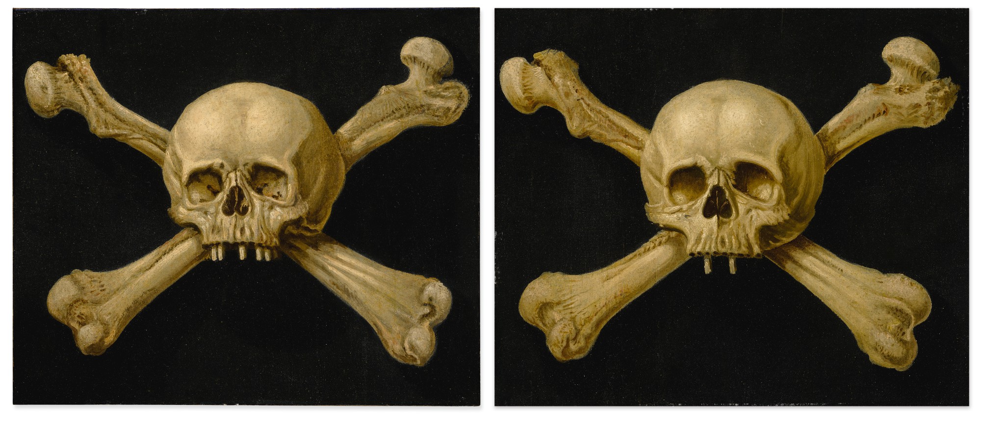 Neapolitan School, 17th Century — A Pair Of Memento Mori With Skulls And Crossbones