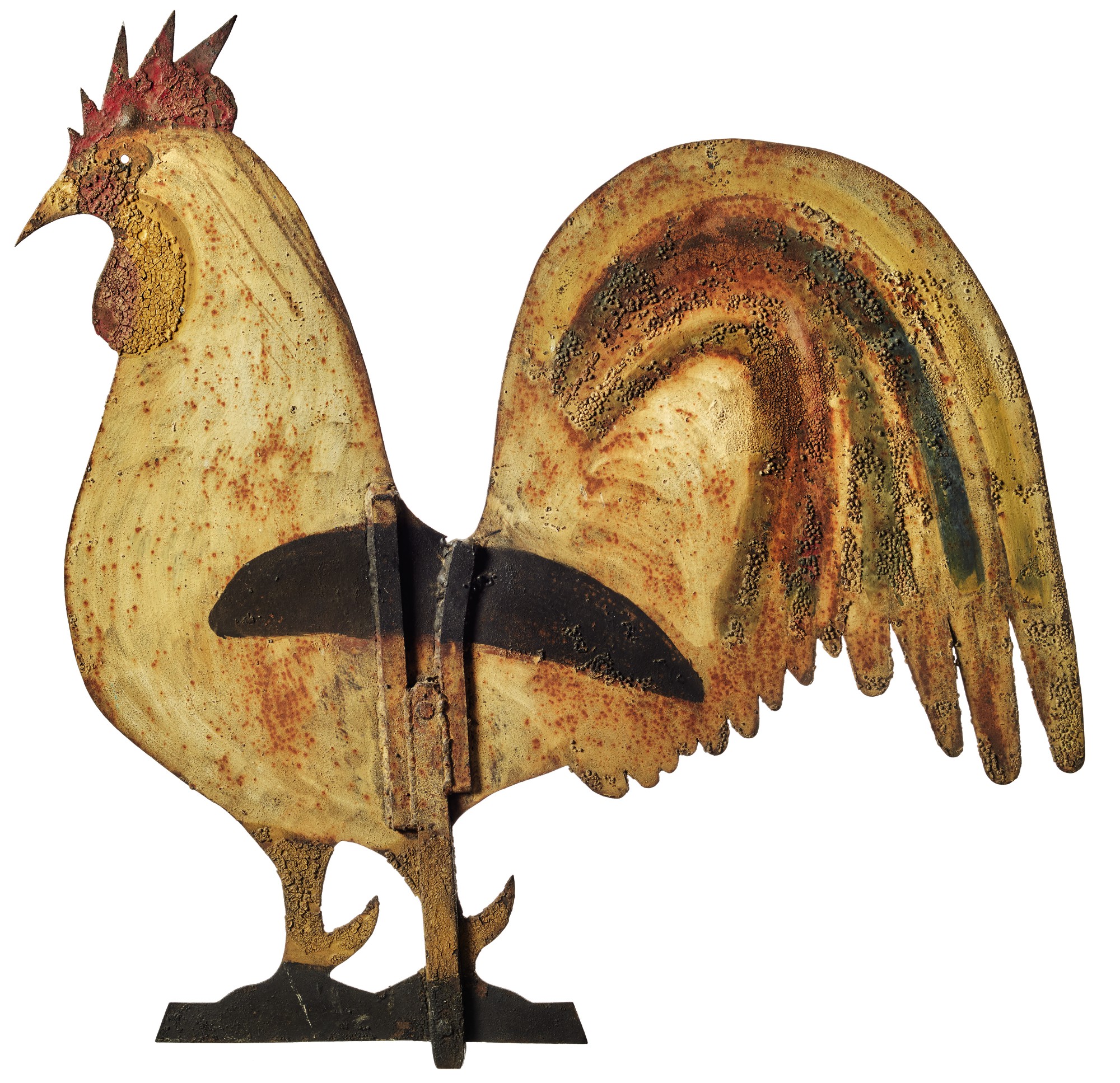 Unknown —  American Polychrome Paint-decorated Sheet-iron Rooster Weathervane, Circa 1870