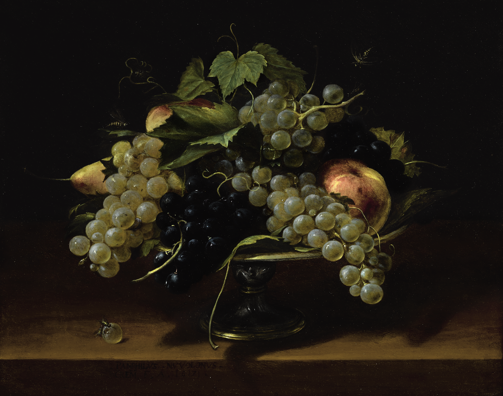 Still Life With Grapes, Peaches, And Pears On A Pewter Tazza, With A Self-portrait In The Reflection