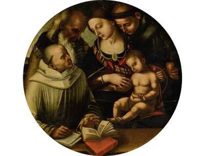 The Madonna And Child With Saints Bernard(?), Anthony Of Padua And John The Evangelist(?)