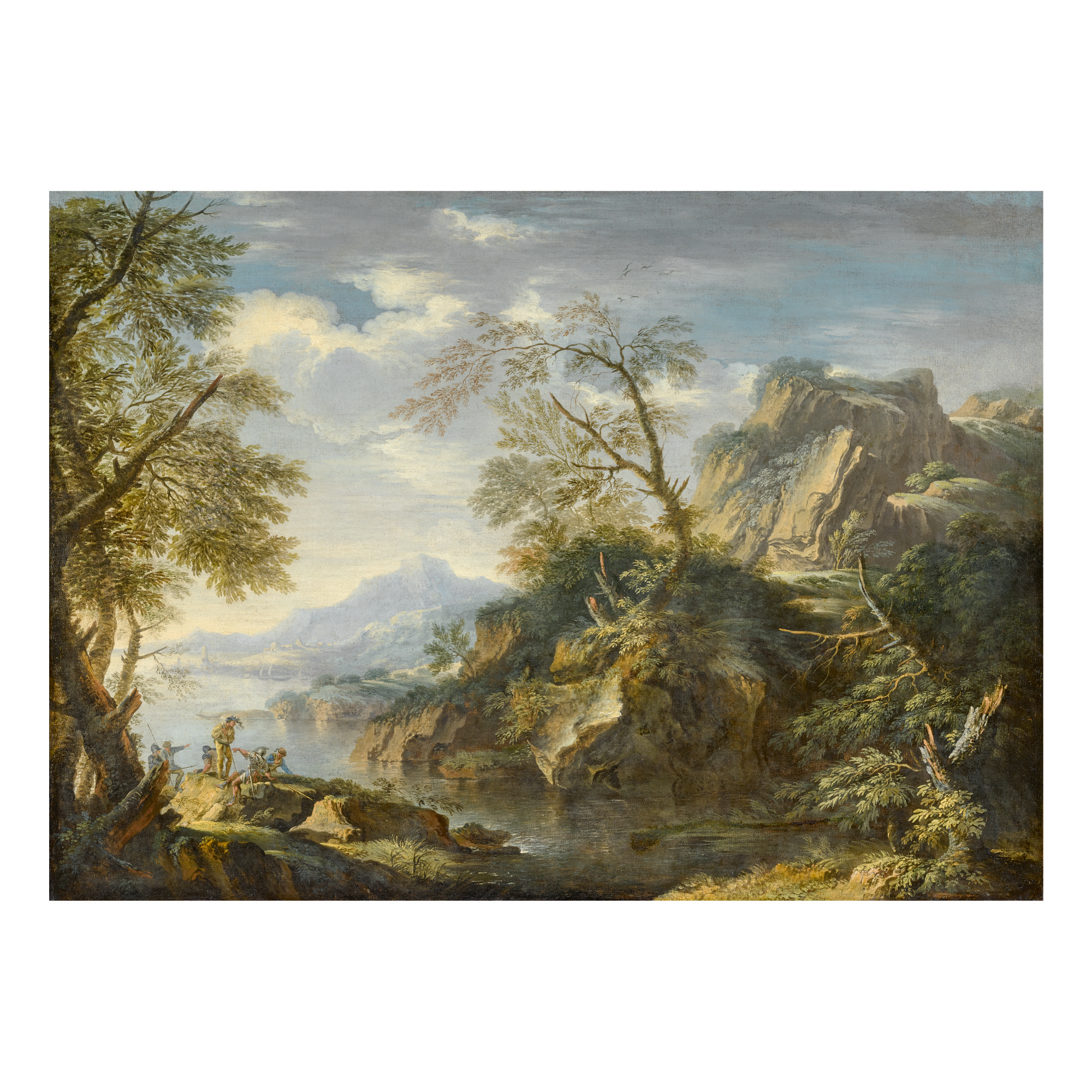 Follower Of Salvator Rosa — Mountainous Landscape With Soldiers In The Foreground