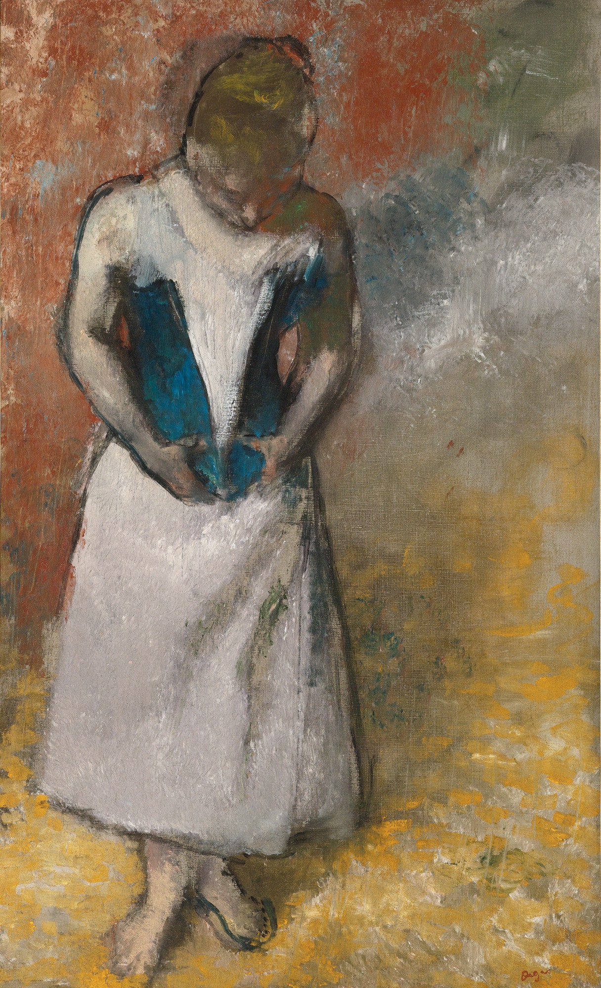Edgar Degas — Femme debout et vue de face agrafant son corset