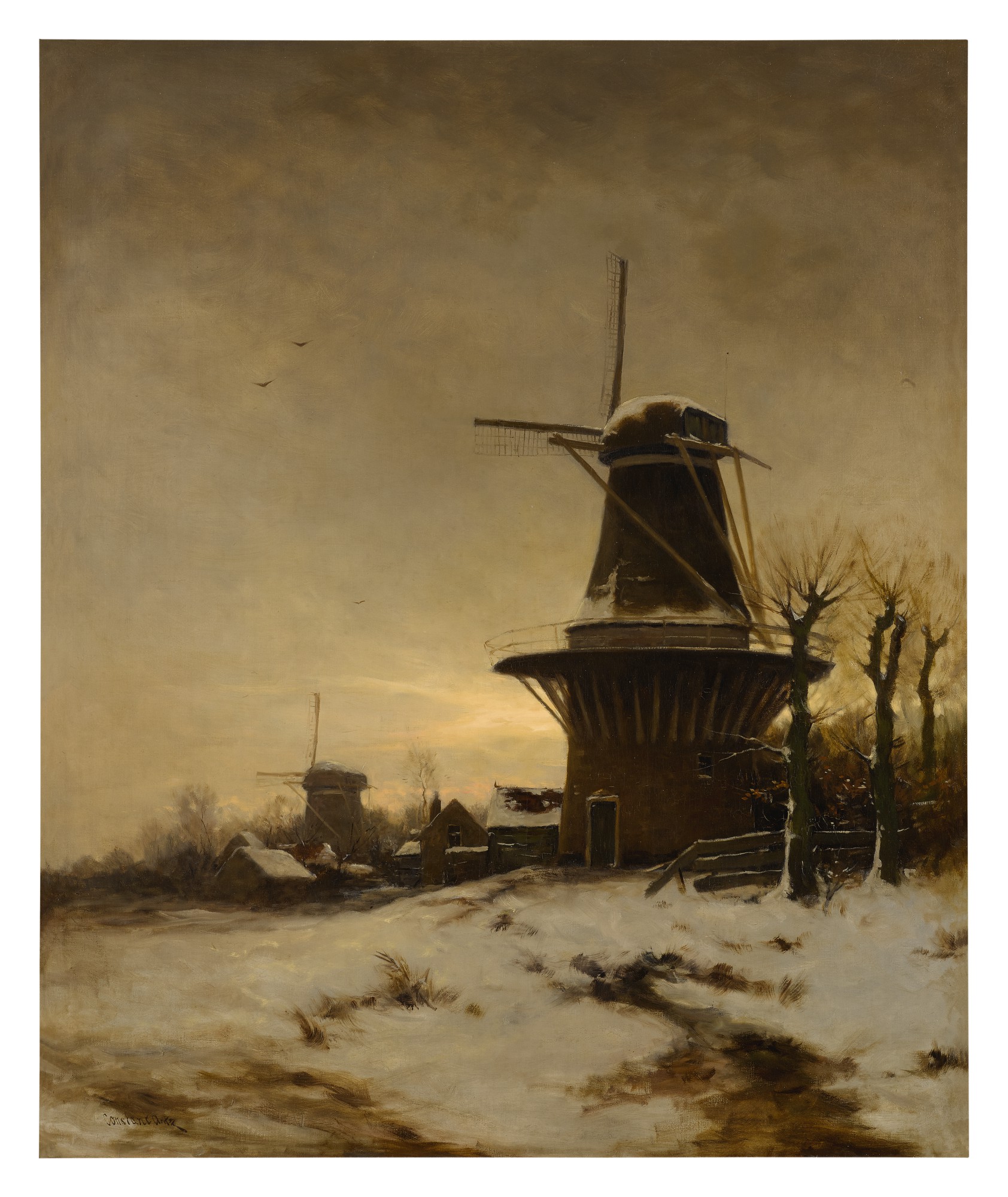Constant Artz — A Windmill And A Village On The Edge Of A Snowy Meadow