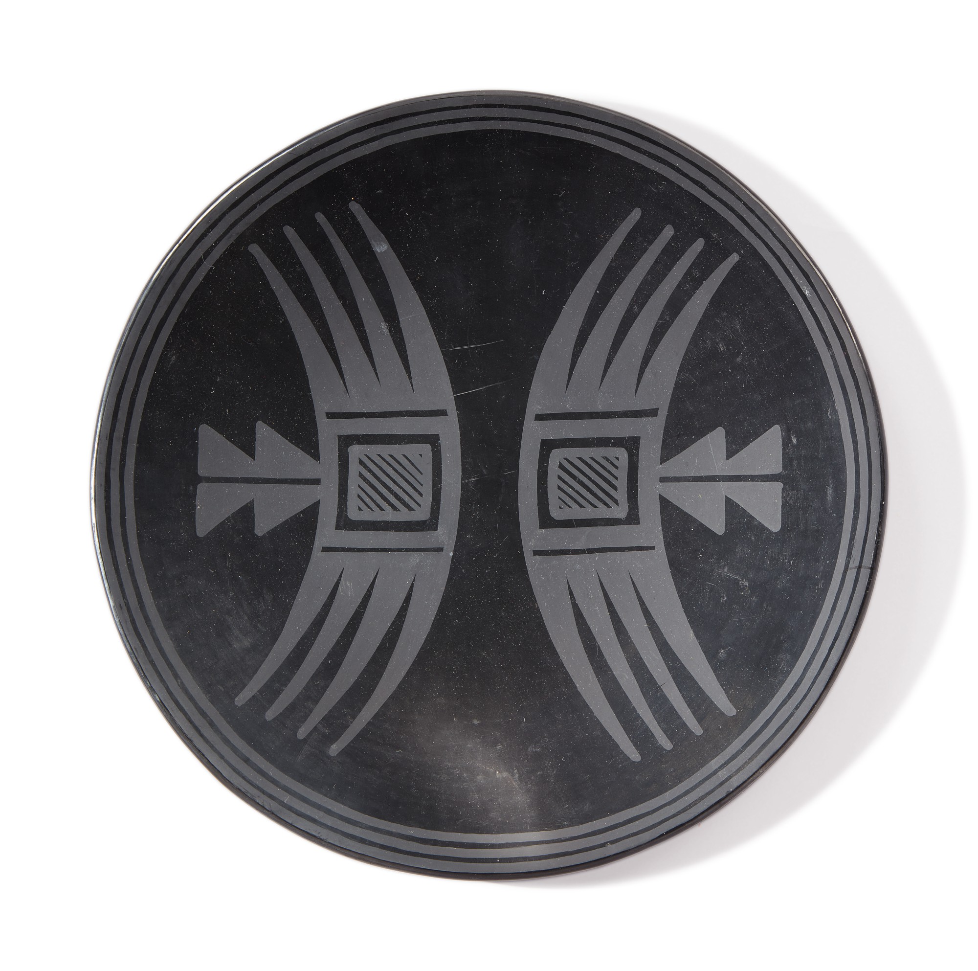 San Ildefonso Black on Black Pottery Charger by Maria and Julian Martinez — San Ildefonso Black on Black Pottery Charger by Maria and Julian Martinez