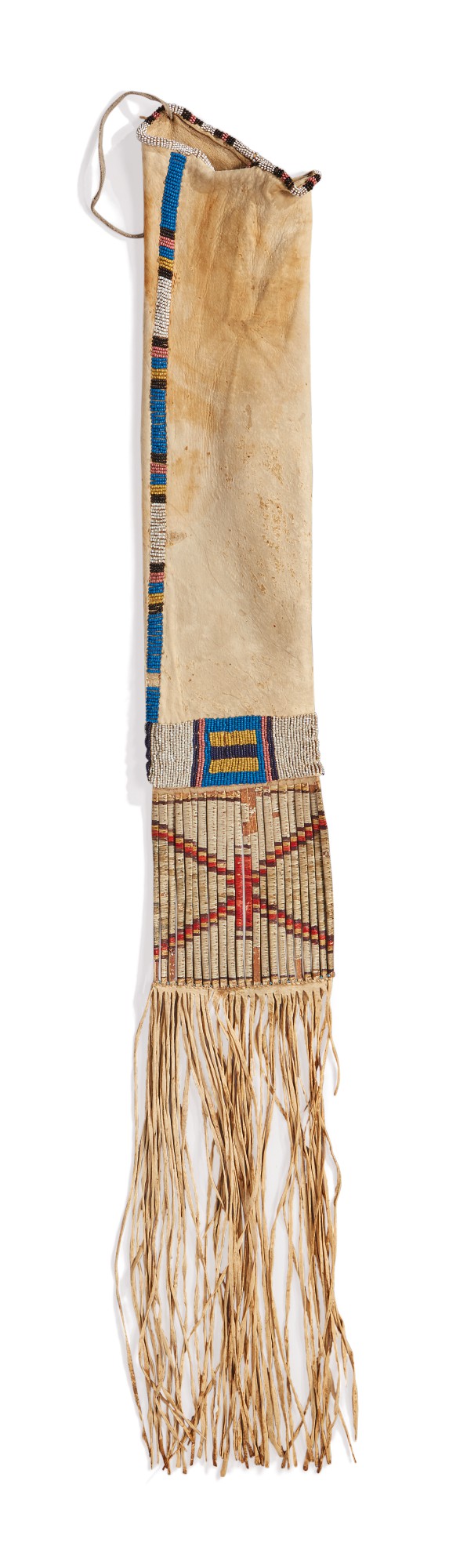 Arapaho Beaded Quilled Deer Skin Tobacco Bag, — Arapaho Beaded Quilled Deer Skin Tobacco Bag, circa 1860