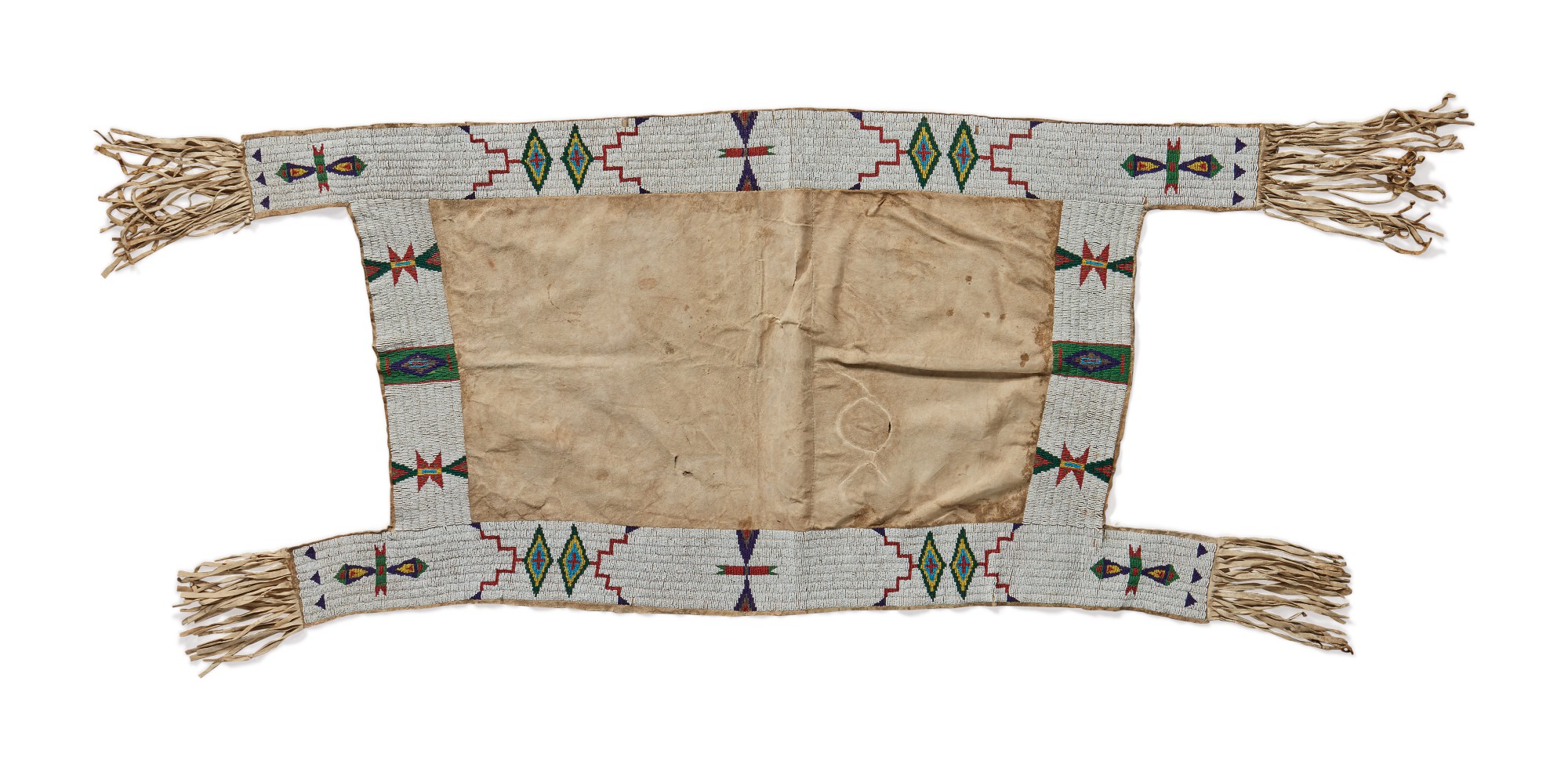 Plains Beaded and Fringed Hide Saddle Blanket — Plains Beaded and Fringed Hide Saddle Blanket