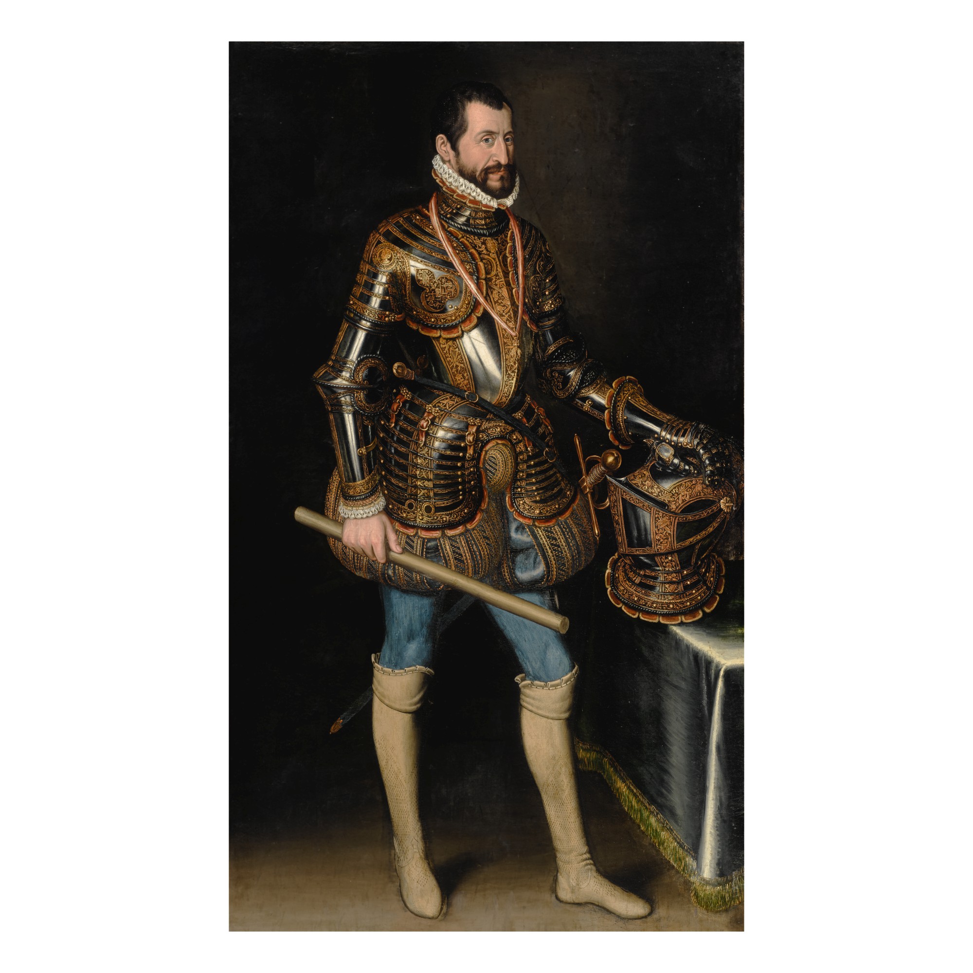 Attributed to Juan Pantoja de la Cruz — Portrait of a gentleman in armor, traditionally said to be Don Fernando Alvarez de Toledo, 3rd Duke of Alba, full-length