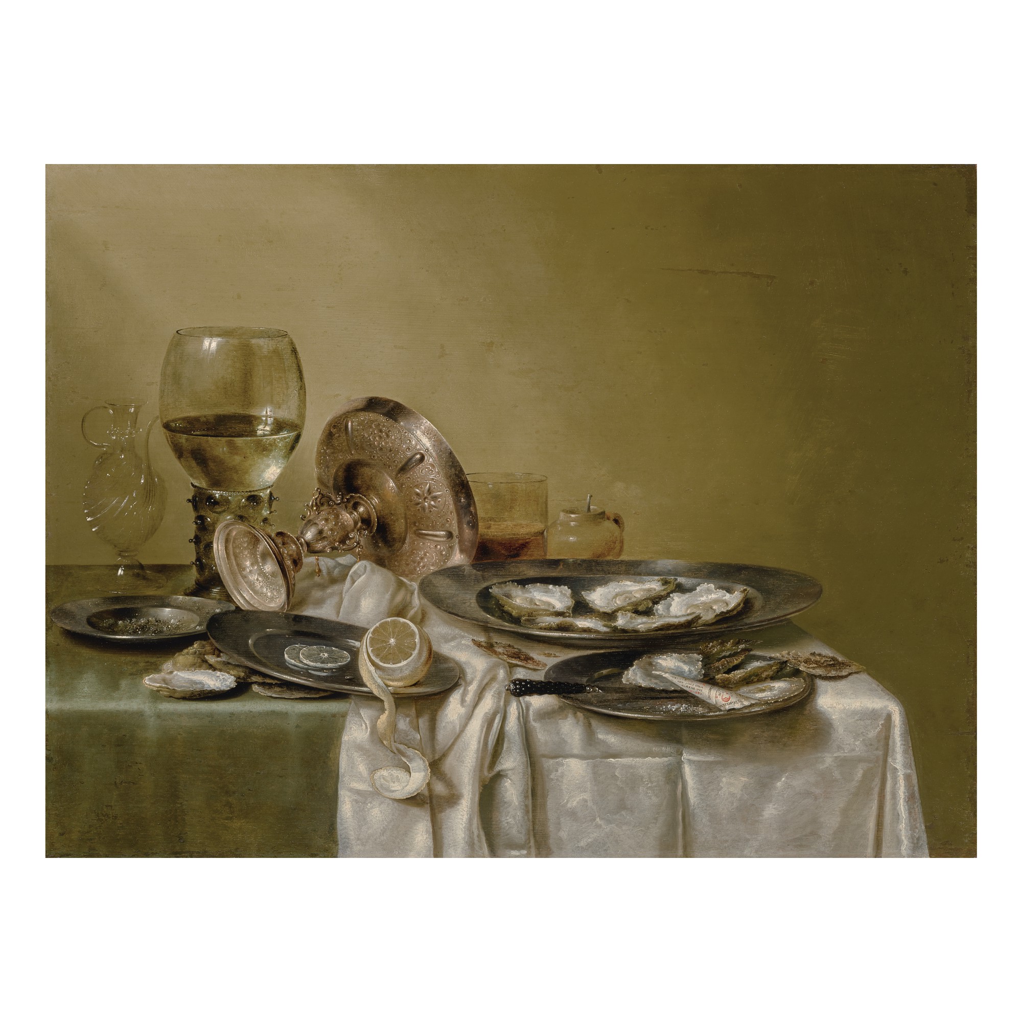 Willem Claesz. Heda — A banquet piece with an overturned tazza and oysters