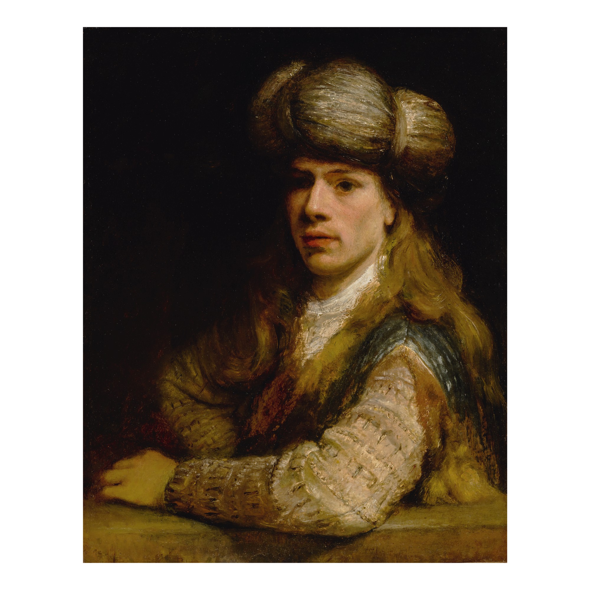 Aert de Gelder — Portrait of a young man behind a balustrade, possibly a self-portrait of the artist