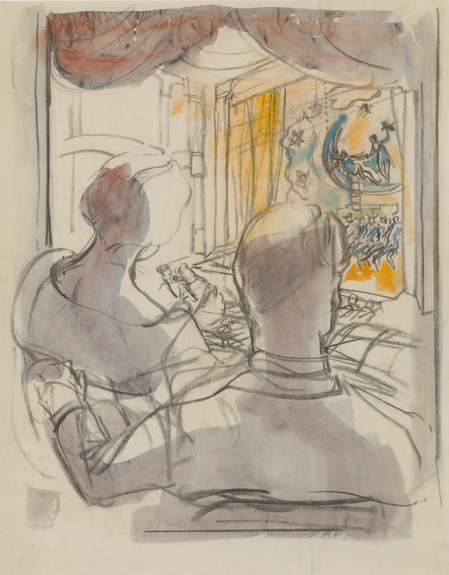 George Grosz — Theater Box with The Night-Moth Ballet and The Half-Moon Queen and The Man in The Moon on Stage