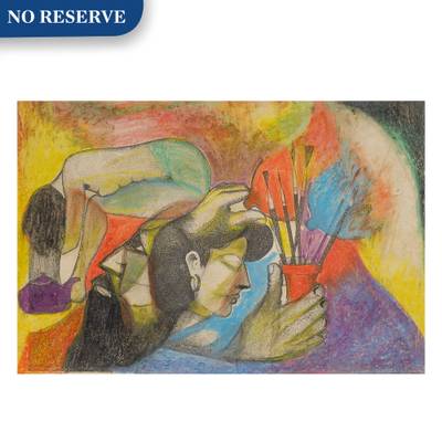 Two Figures and Paint Brushes