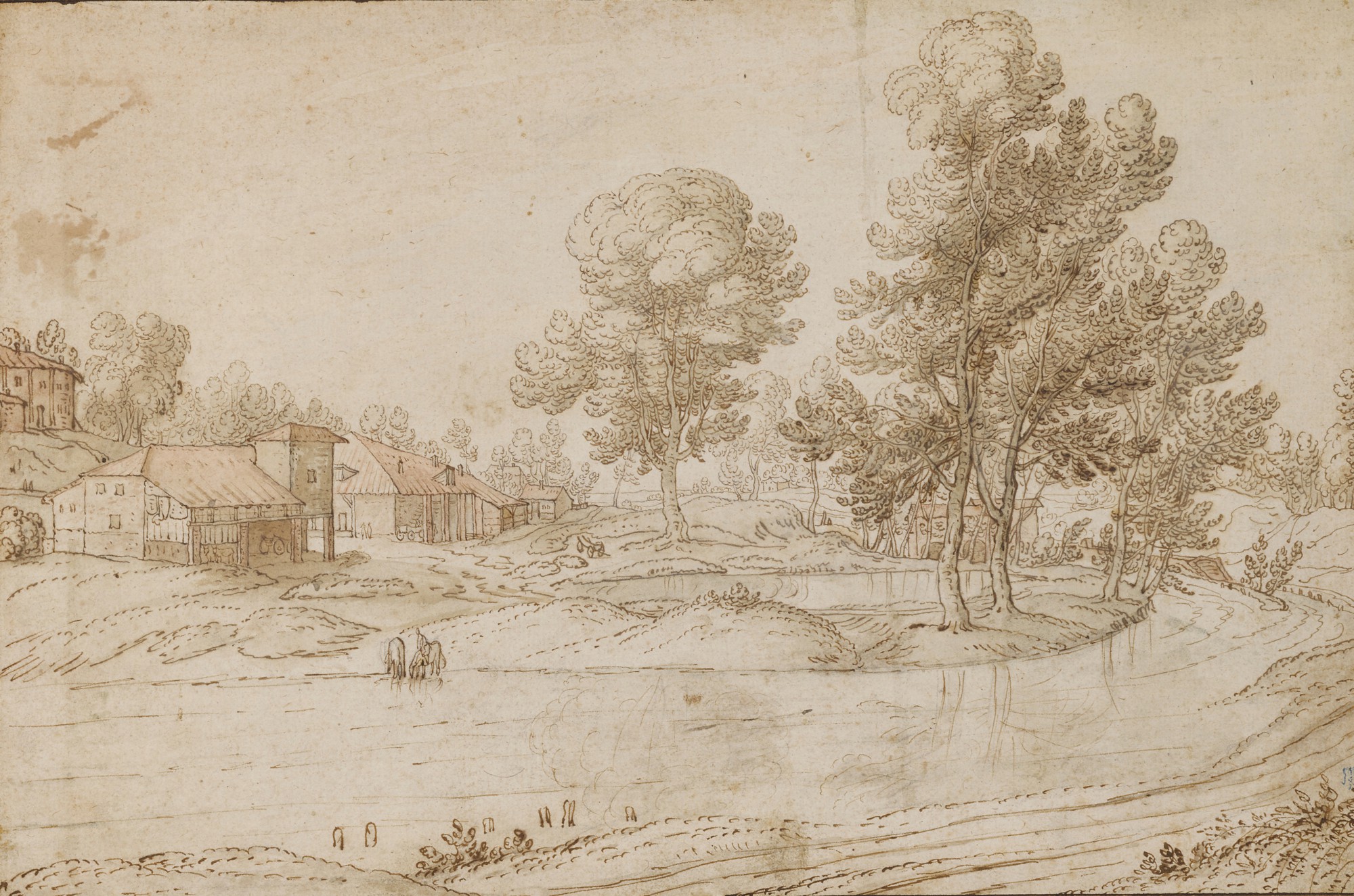 A Landscape with Houses on the Bank of a River