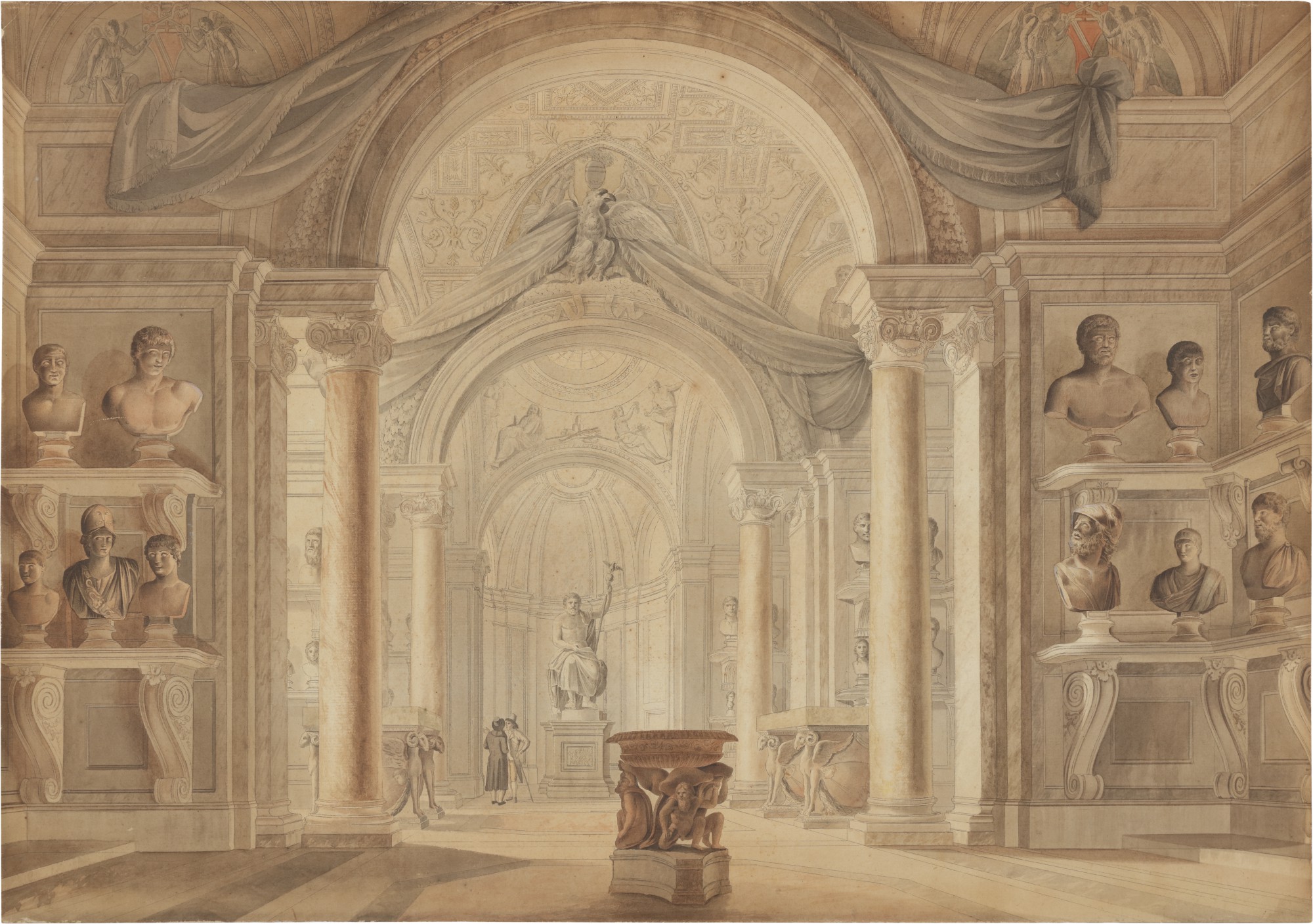 Attributed to Abraham-Louis Rodolphe Ducros (Yverdon 1748 -1810 Lausanne) and Giovanni Volpato (Bassano 1735 - 1803 Rome) — The Galleria dei Busti of the Museo Pio Clementino