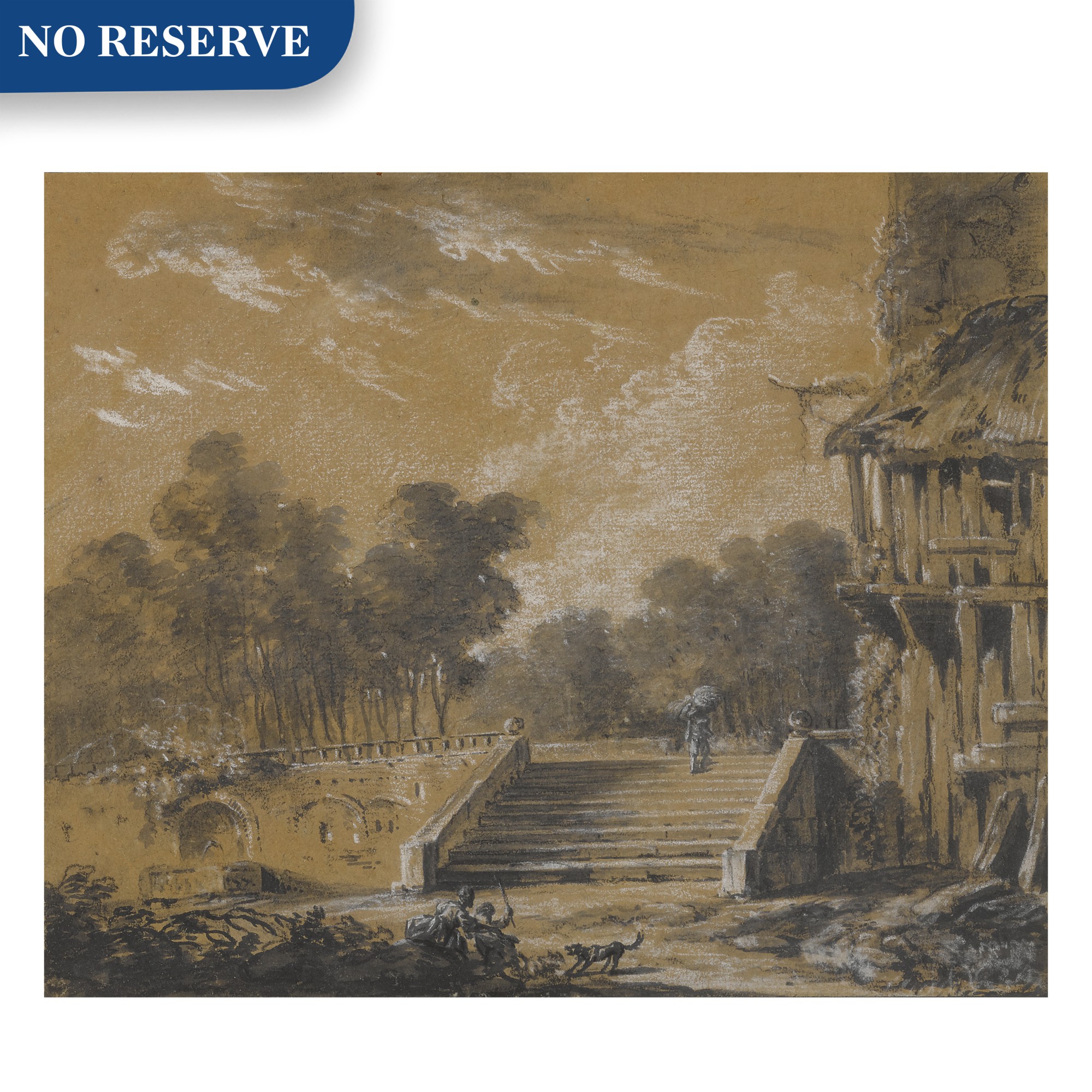 Unknown — A landscape with a figure ascending stairs