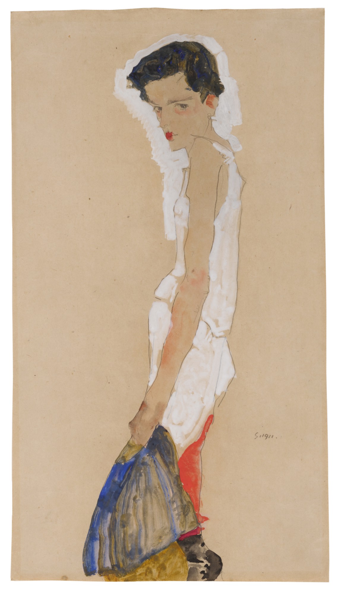 Egon Schiele — Sich entkleidendes Mädchen (Girl Undressing)