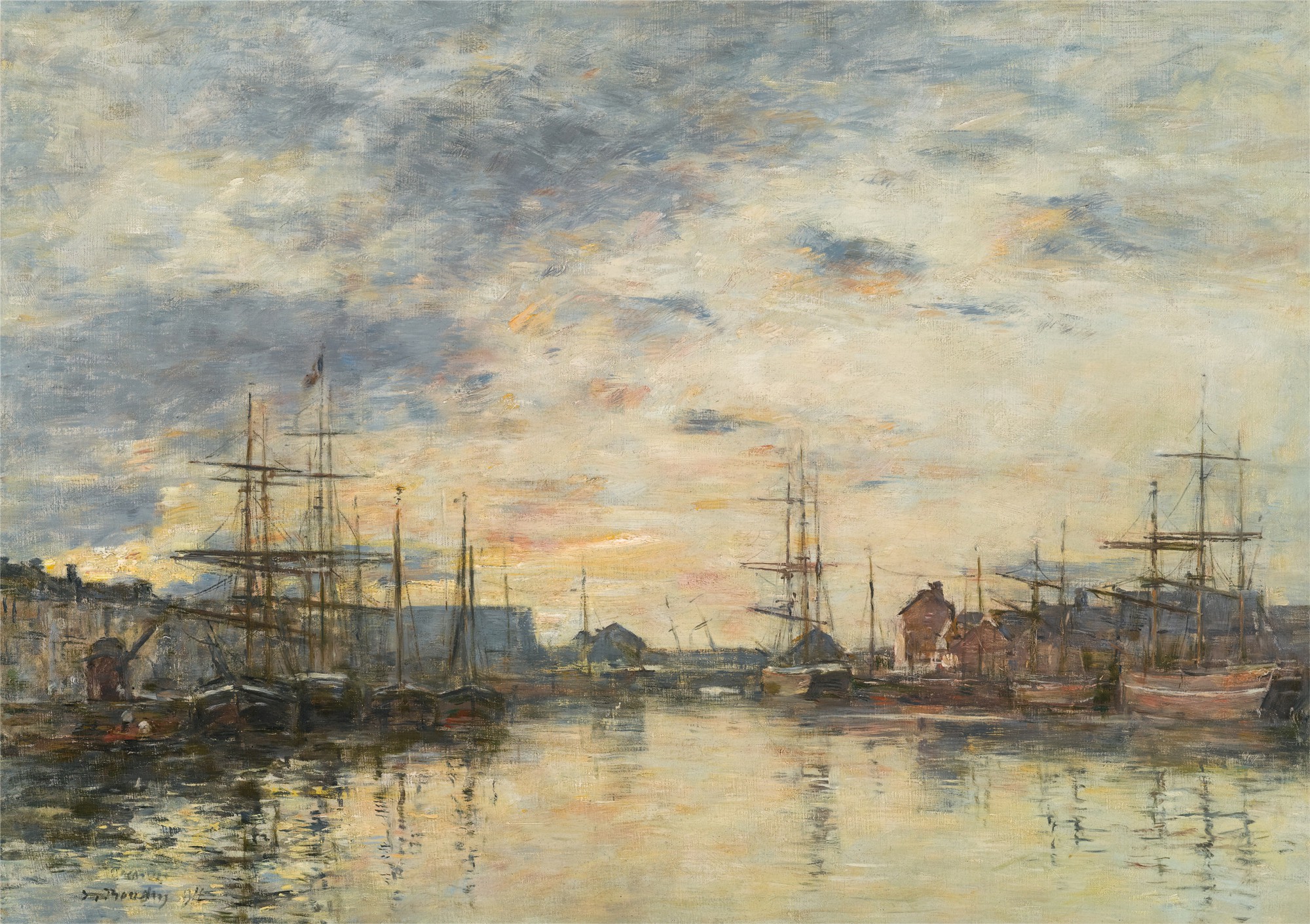 Eugène Boudin — Fécamp, Le Bassin au coucher du soleil