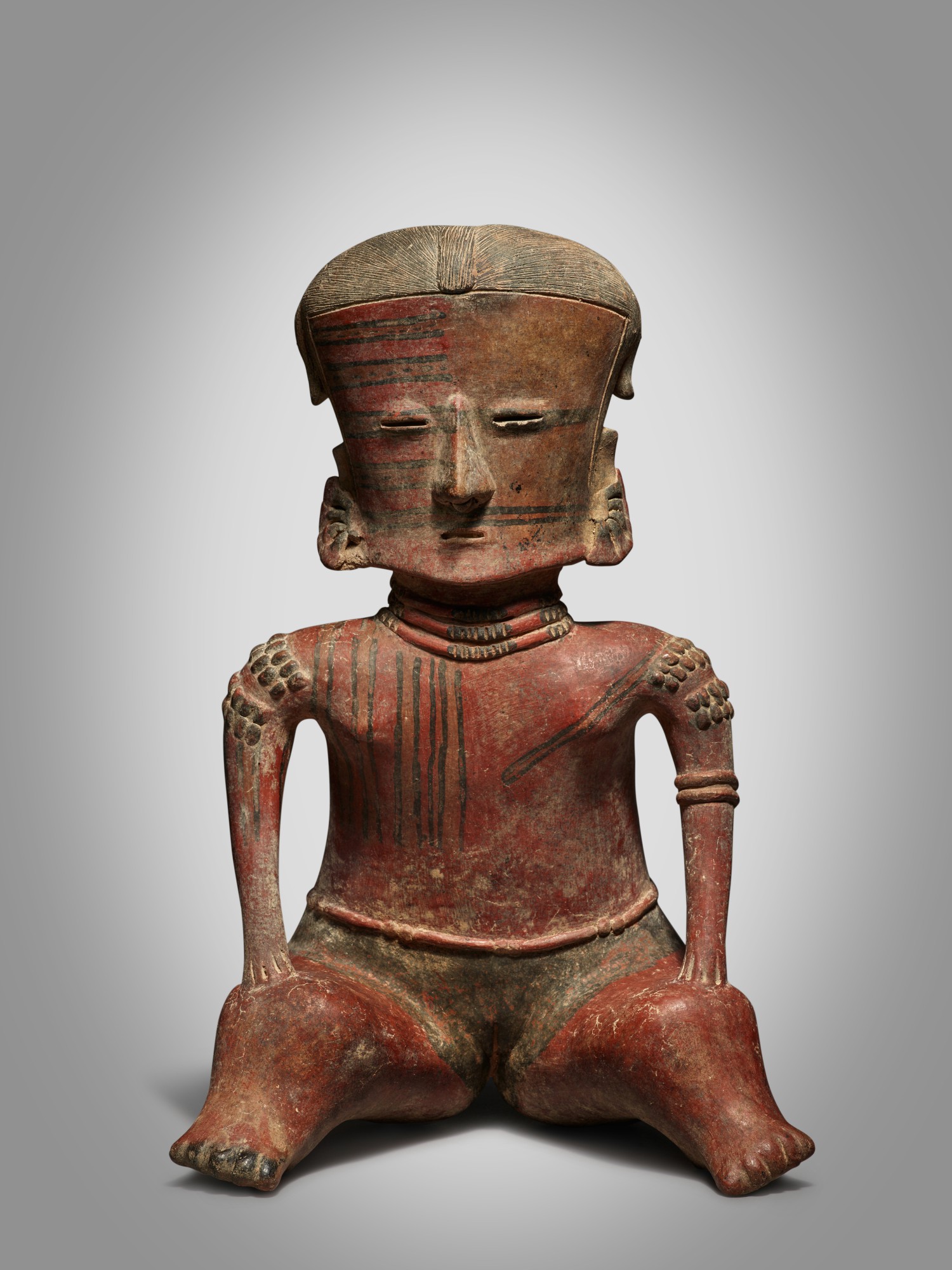Height: 19 7/8 in (50.5 cm) — Large Nayarit Seated Female Figure, Lagunillas Type D, Protoclassic, circa 100 BC - AD 250