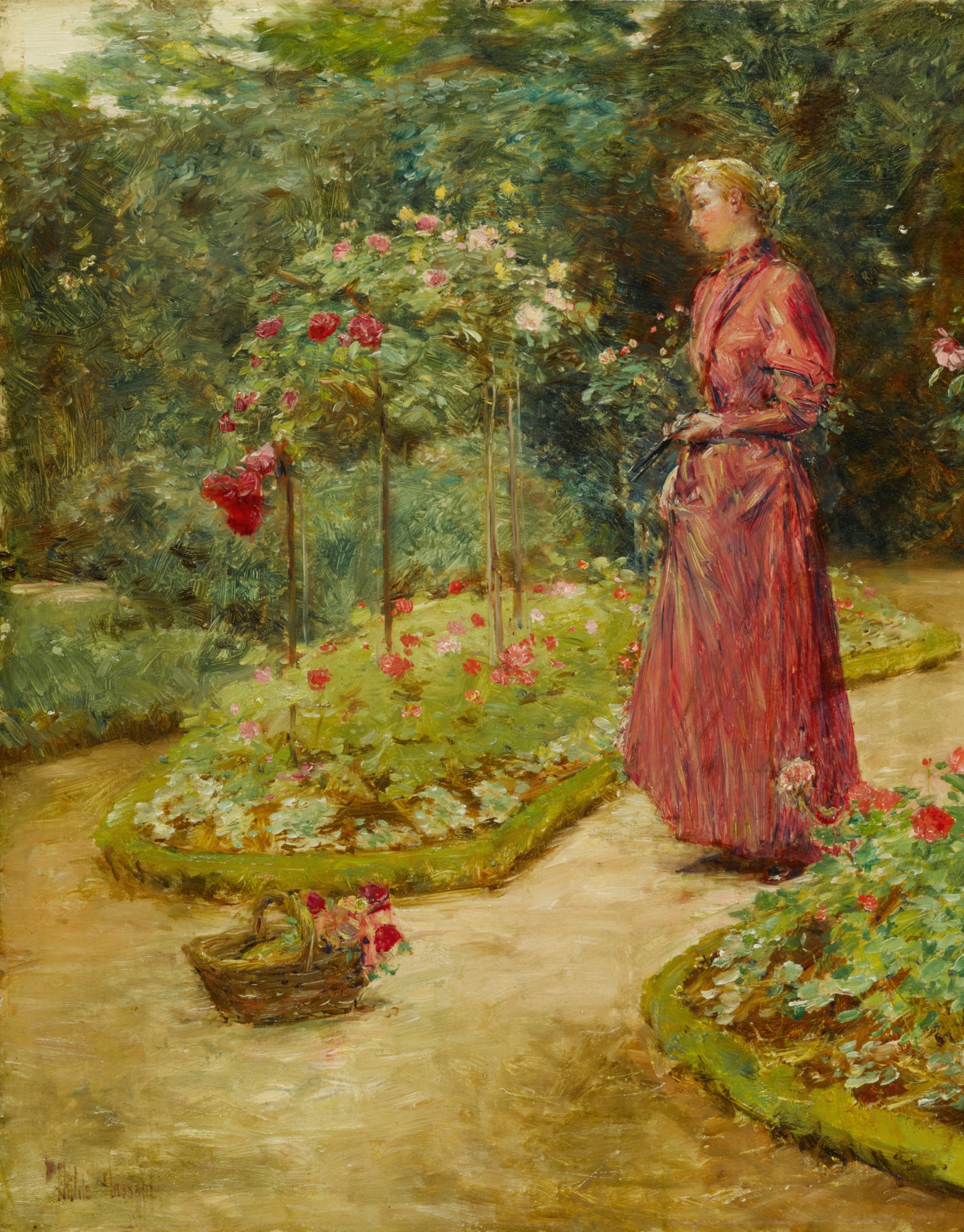 Woman Cutting Roses in a Garden