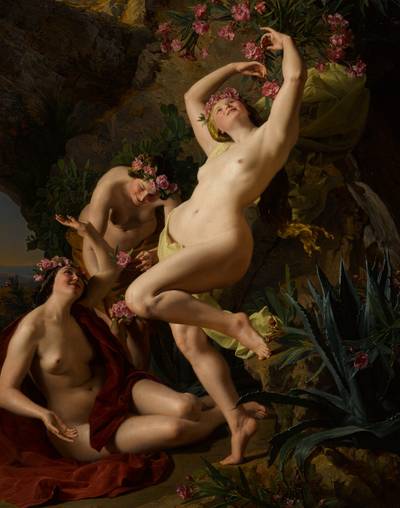 Three Graces garlanded with roses
