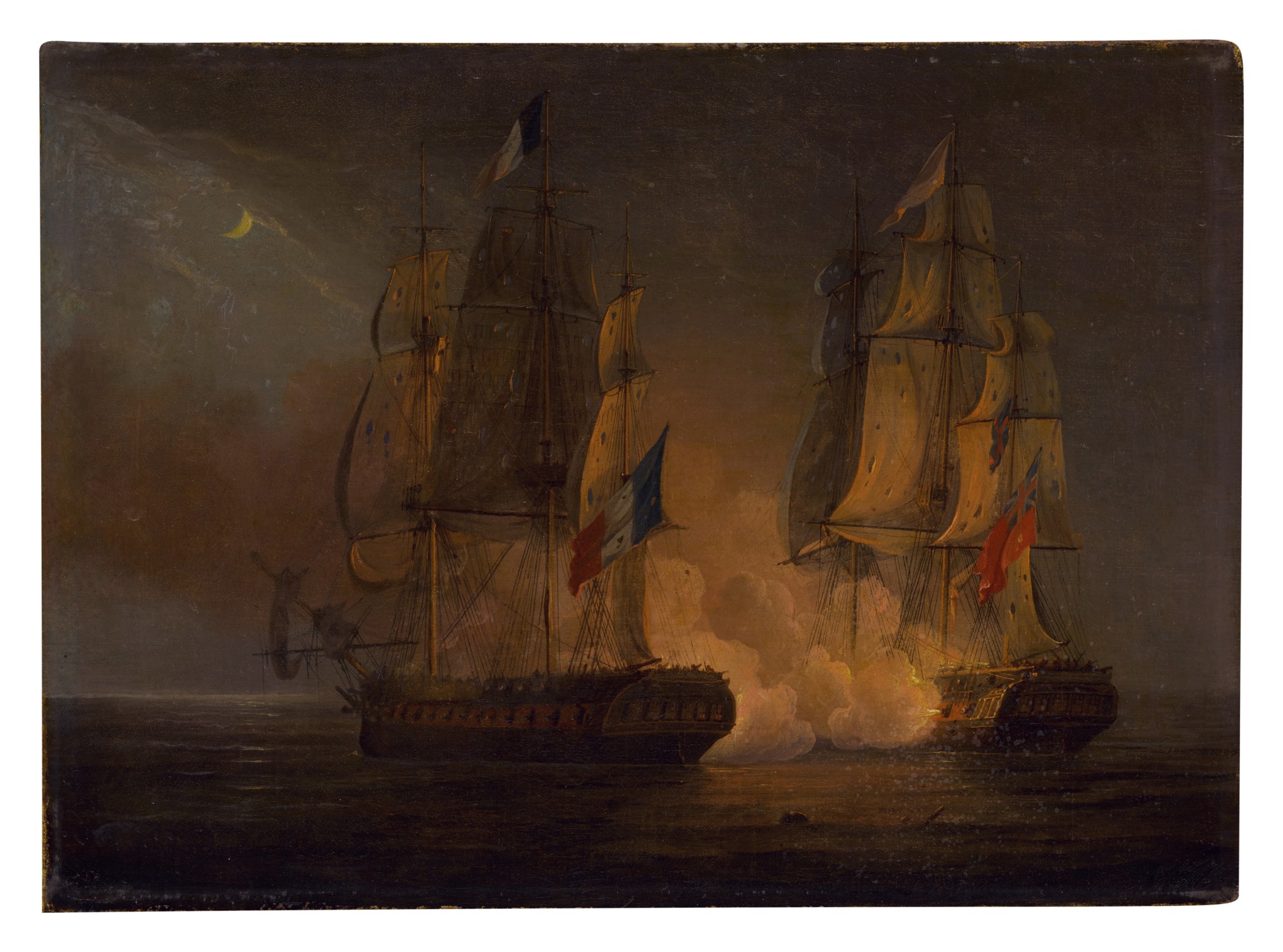 Thomas Whitcombe — Engagement between HMS Amelia and French frigate l'Arethuse, off the Isles of Loss, 1813