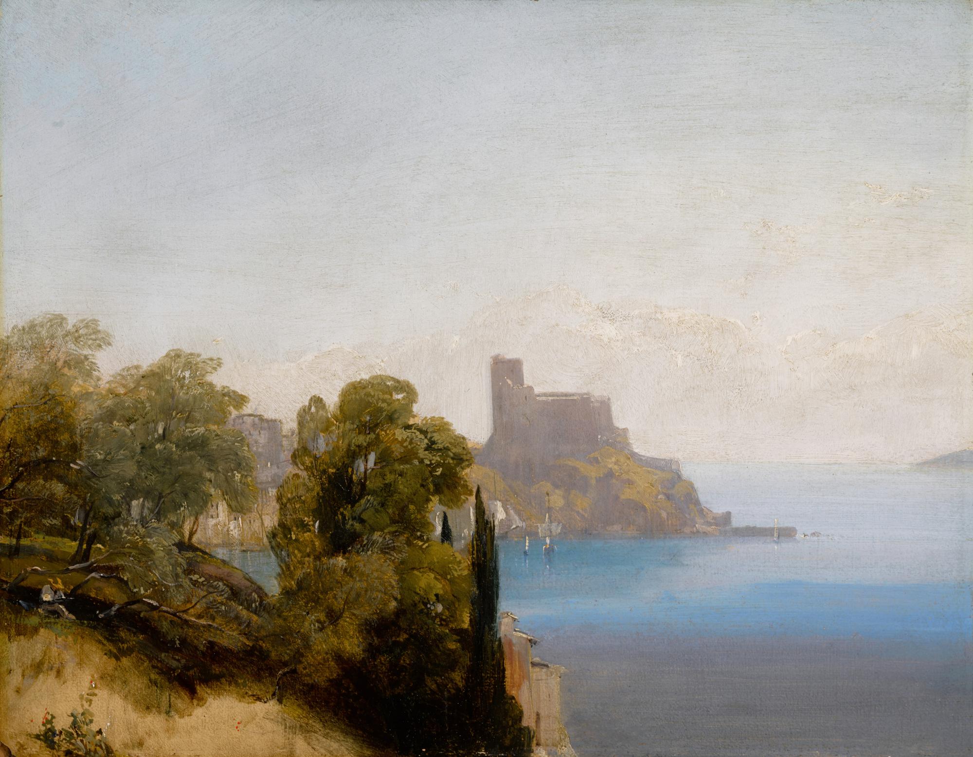 Richard Parkes Bonington — View of Lerici with Baron Charles Rivet sketching in the foreground