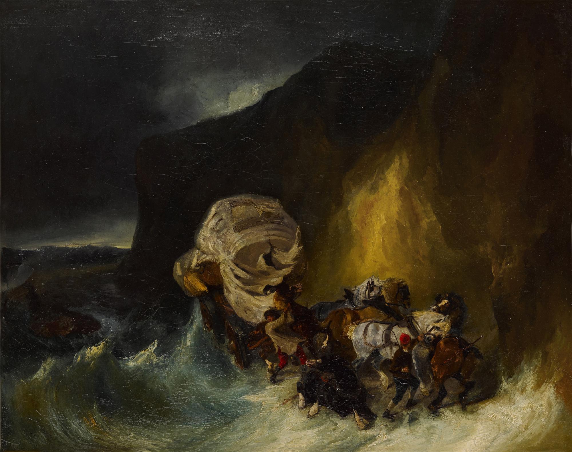 Louis-Gabriel-Eugène Isabey — Caravan Caught in a Storm Along the Shore