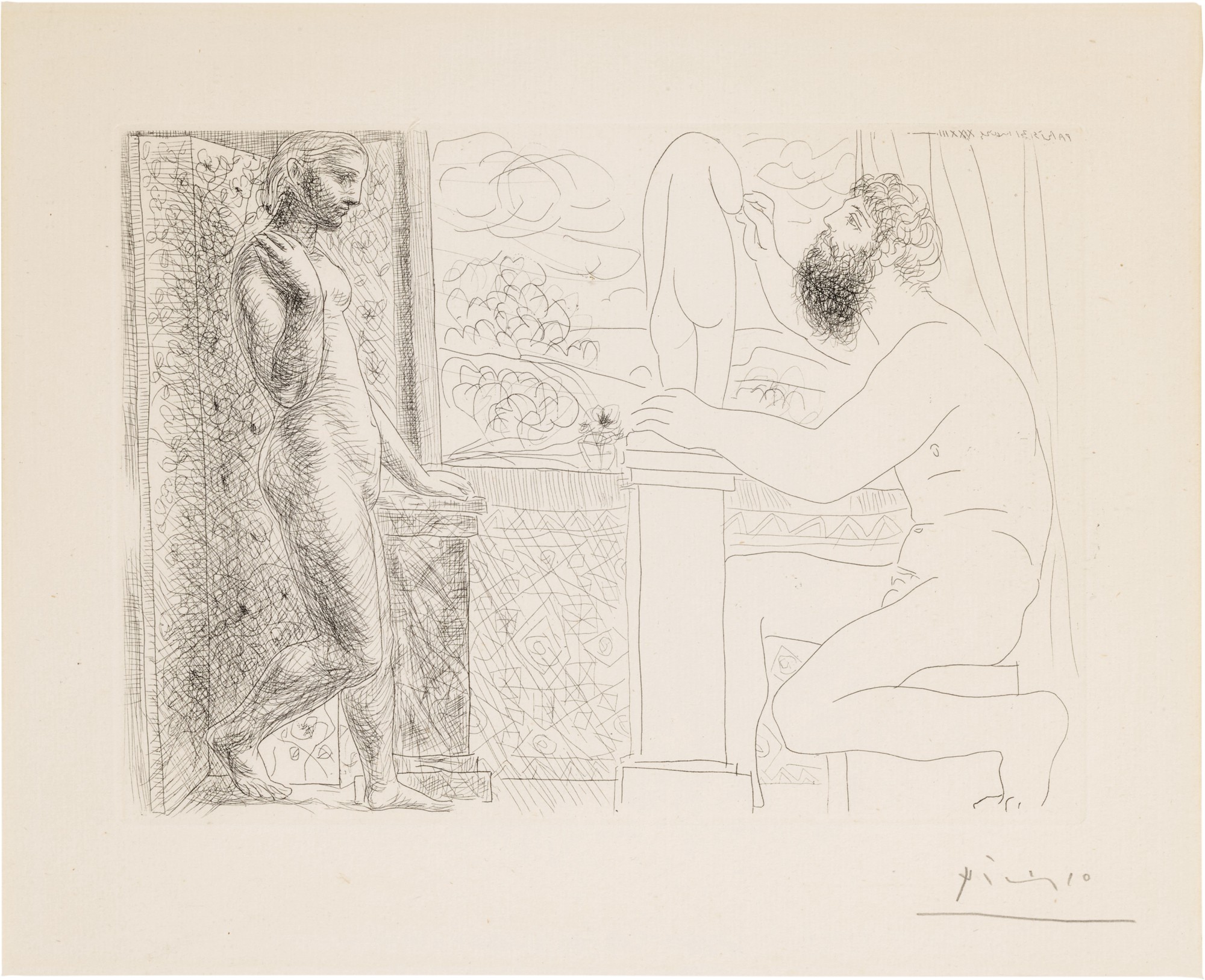 Pablo Picasso — Sculpteur travaillant sur le motif avec Marie-Thérèse posant (Bloch 168; Baer 321)