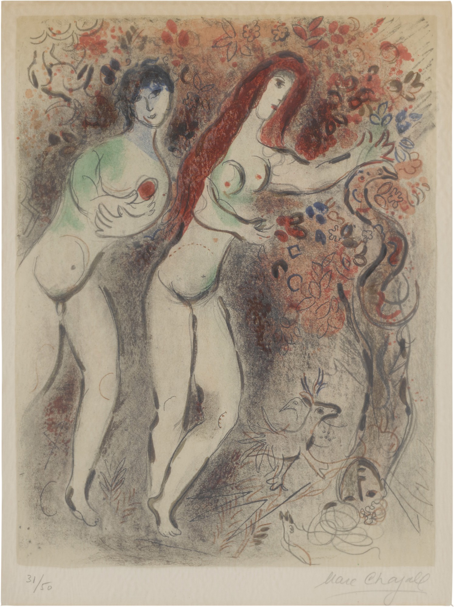 Marc Chagall — Adam and Eve and the Forbidden Fruit (Mourlot 235)